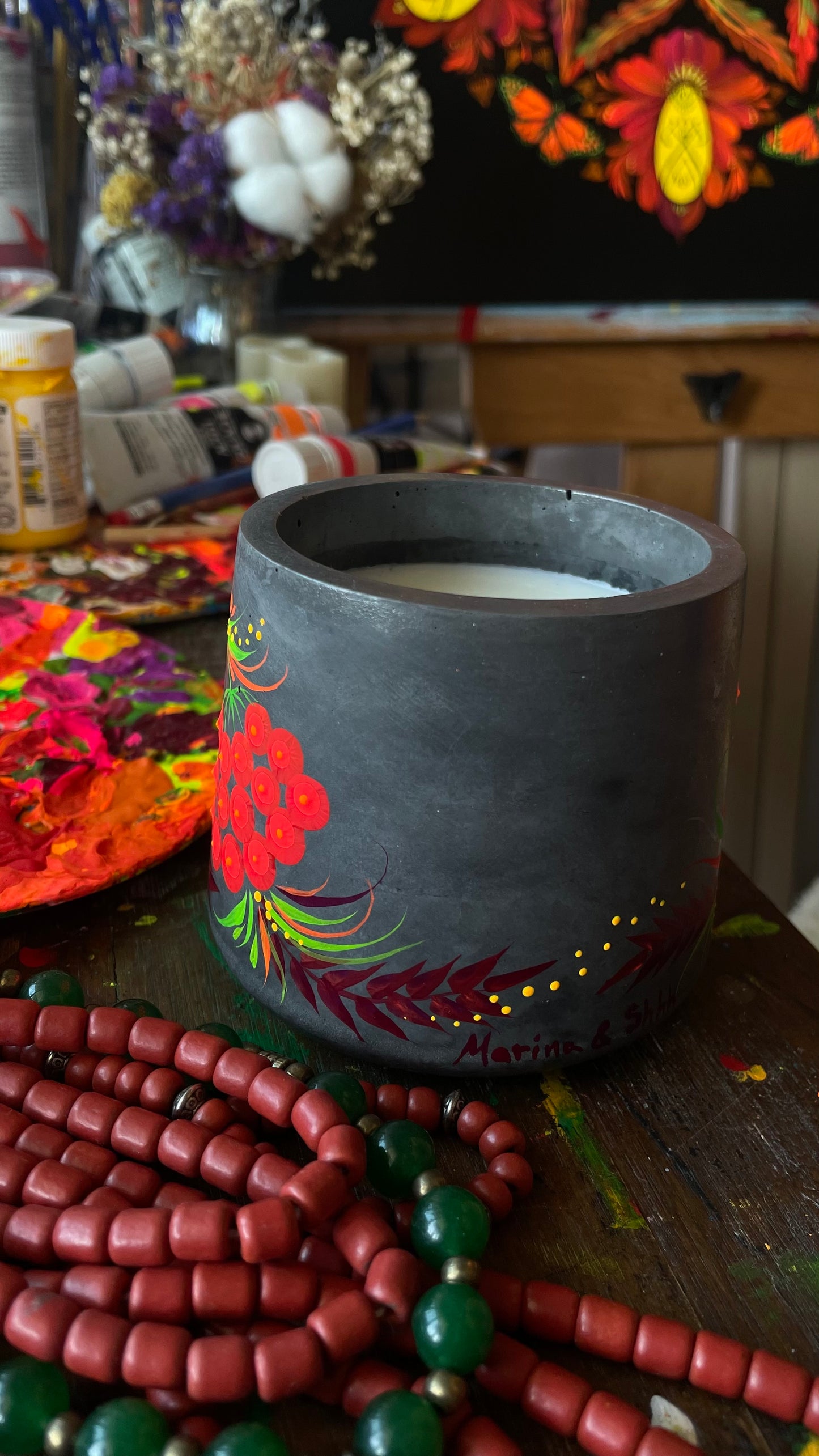 Hand painted candle Kalyna