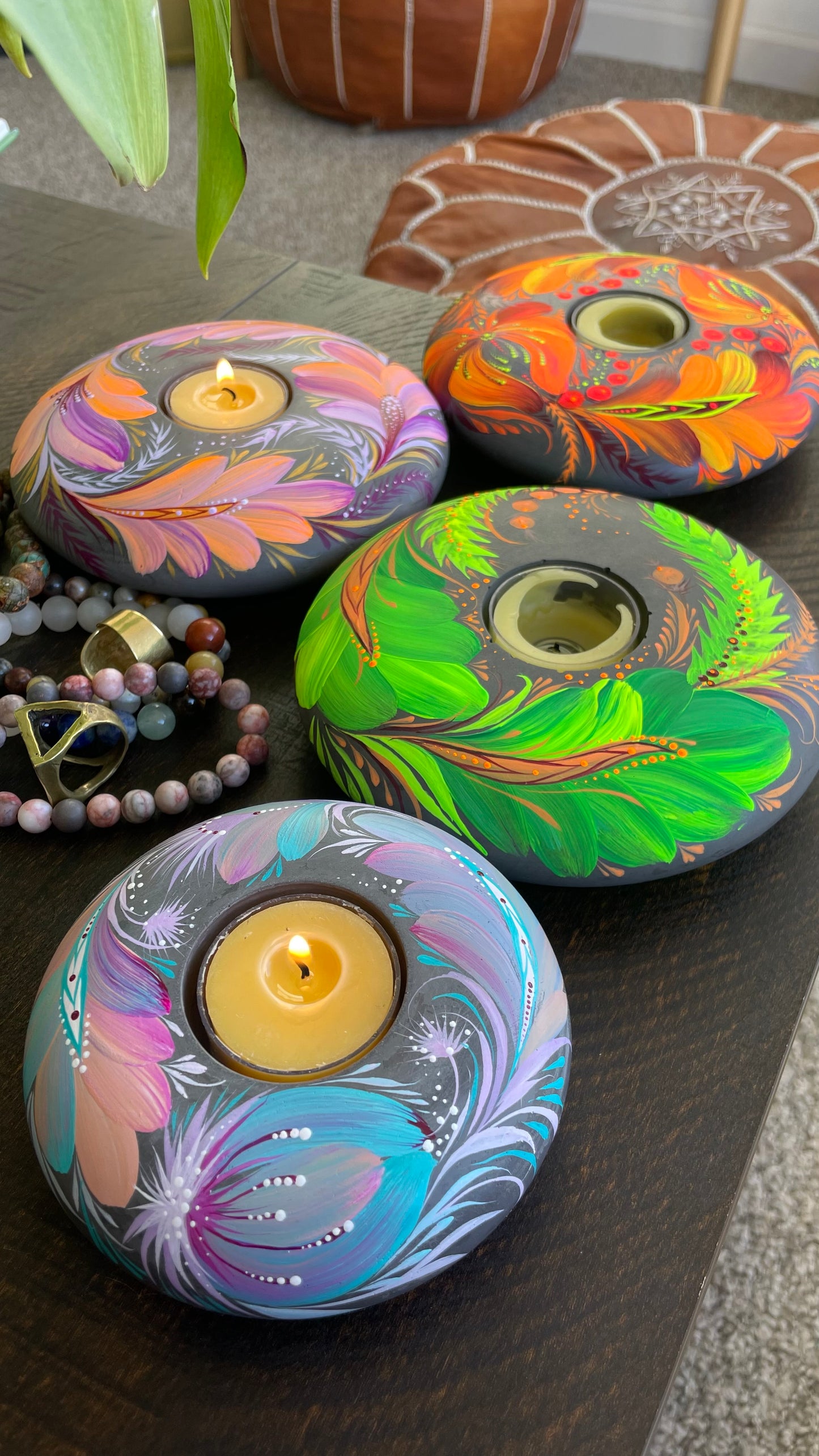 Hand painted candleholder Blue