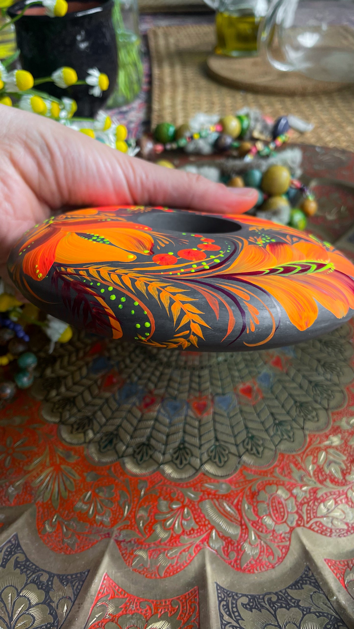 Hand painted candleholder Fire