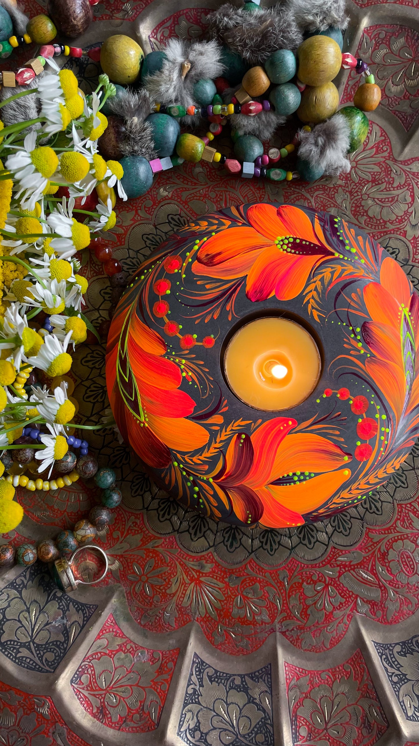 Hand painted candleholder Fire