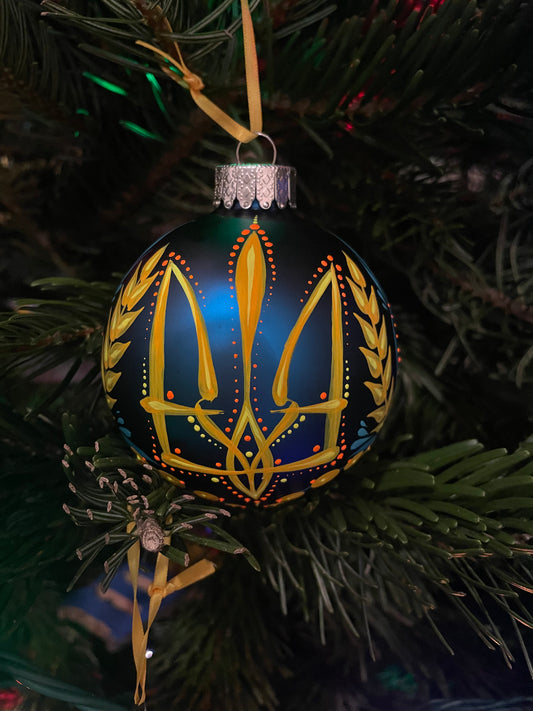 Ornament Blue and Yellow Trident on matte blue