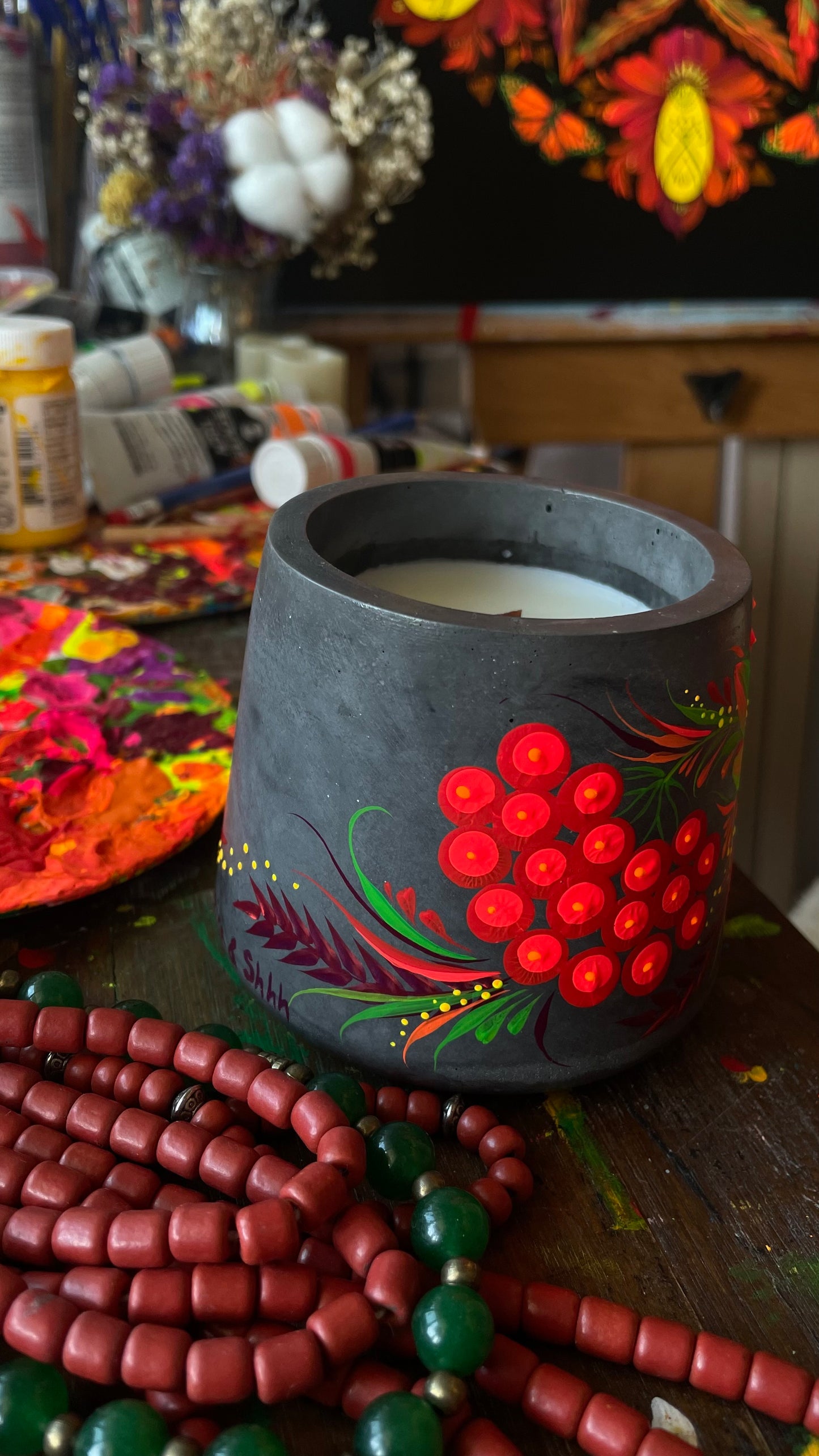 Hand painted candle Kalyna