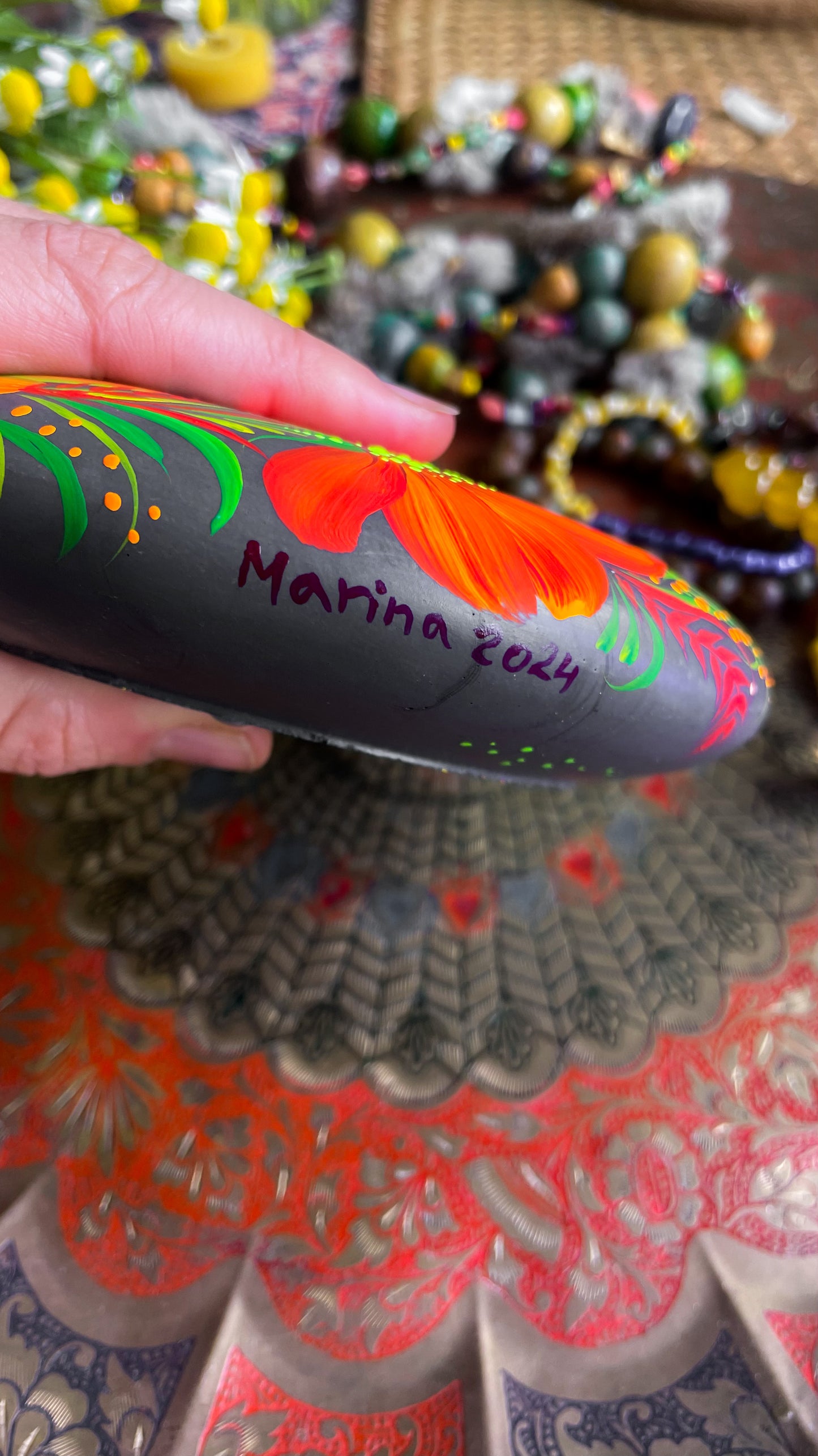 Hand painted candleholder Red and Green