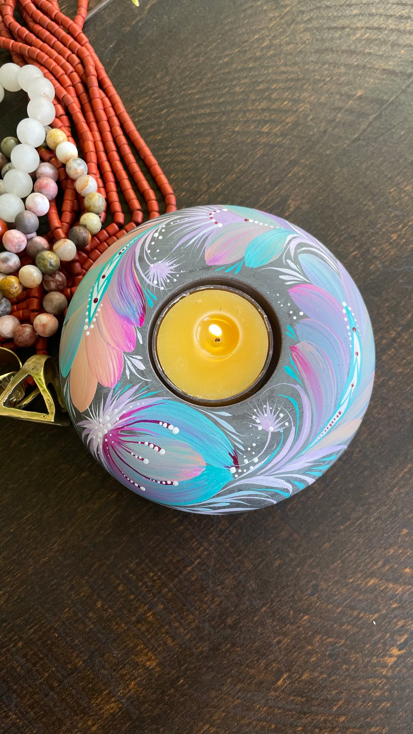 Hand painted candleholder Blue