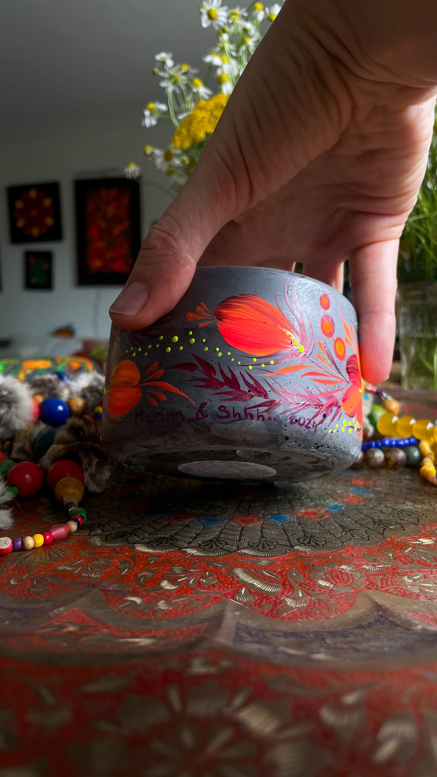 Hand pained candle Orange