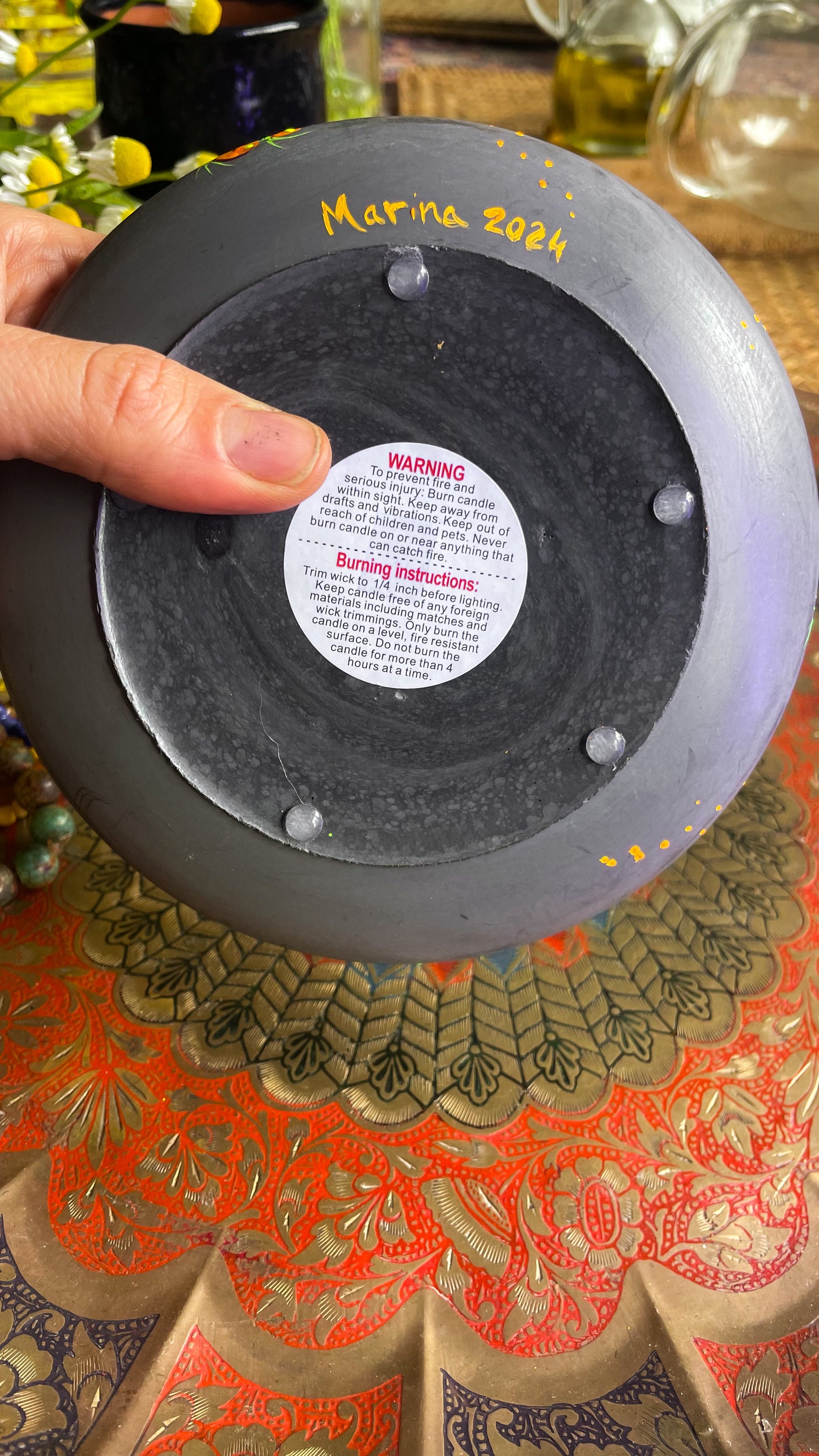 Hand painted candleholder Fern Bloom