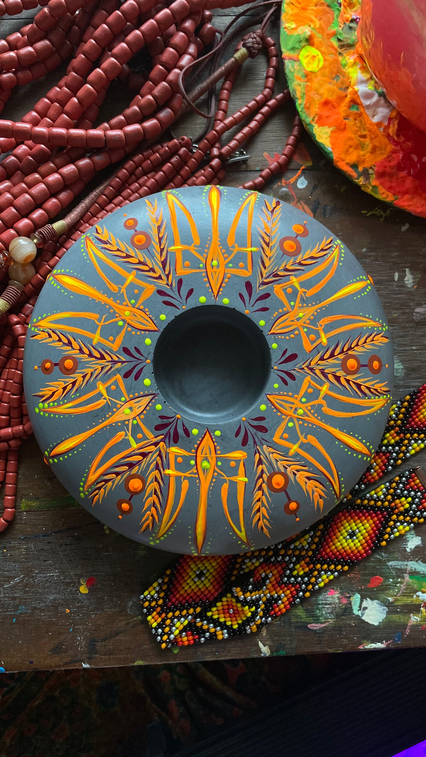 Hand painted candle Tryzub, with added text