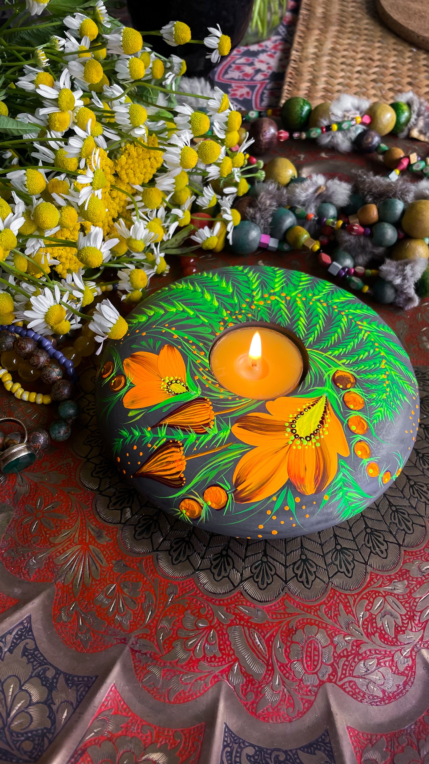 Hand painted candleholder Fern Bloom