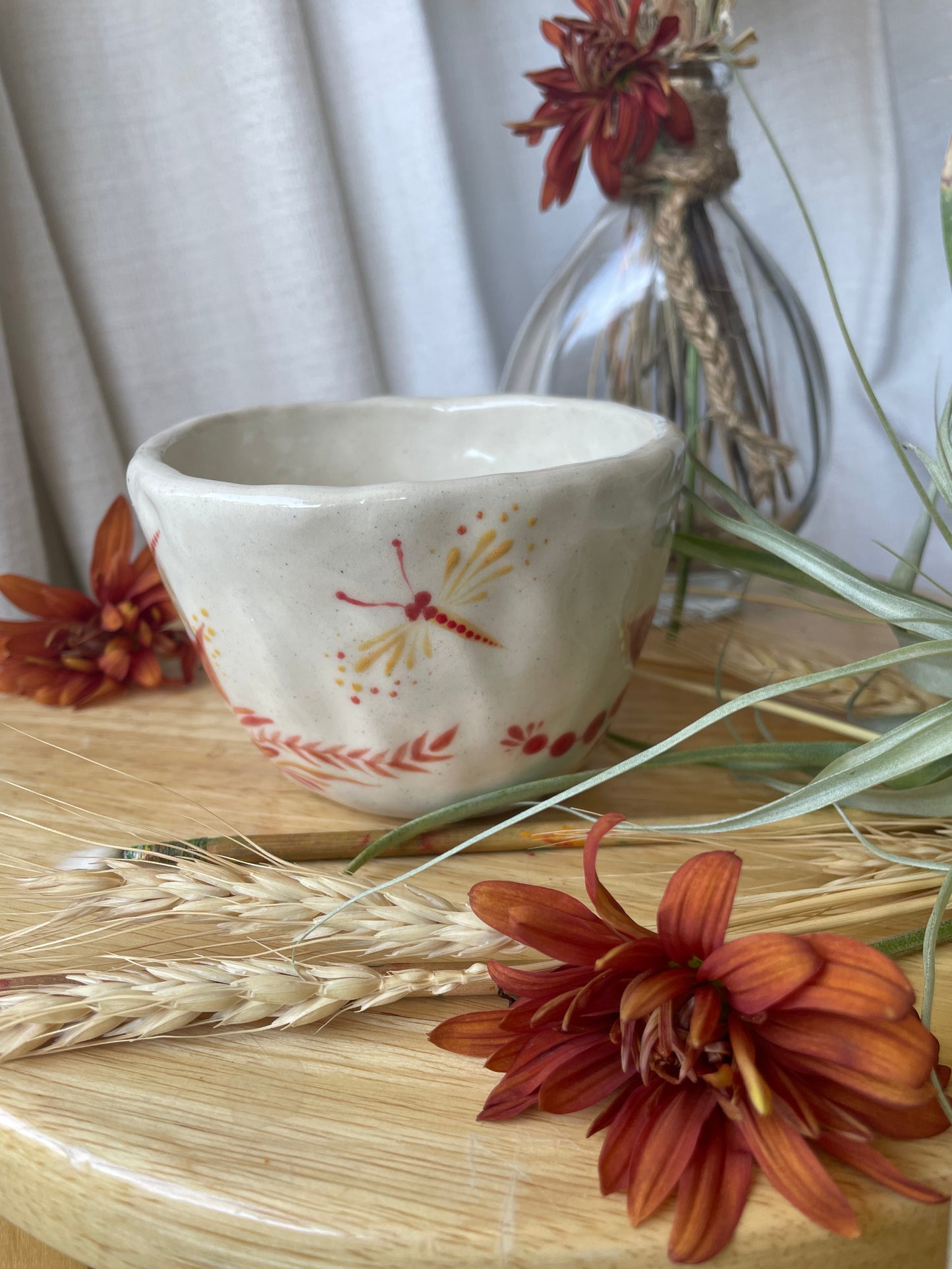 Hand painted mug Mushrooms and Dragonflies