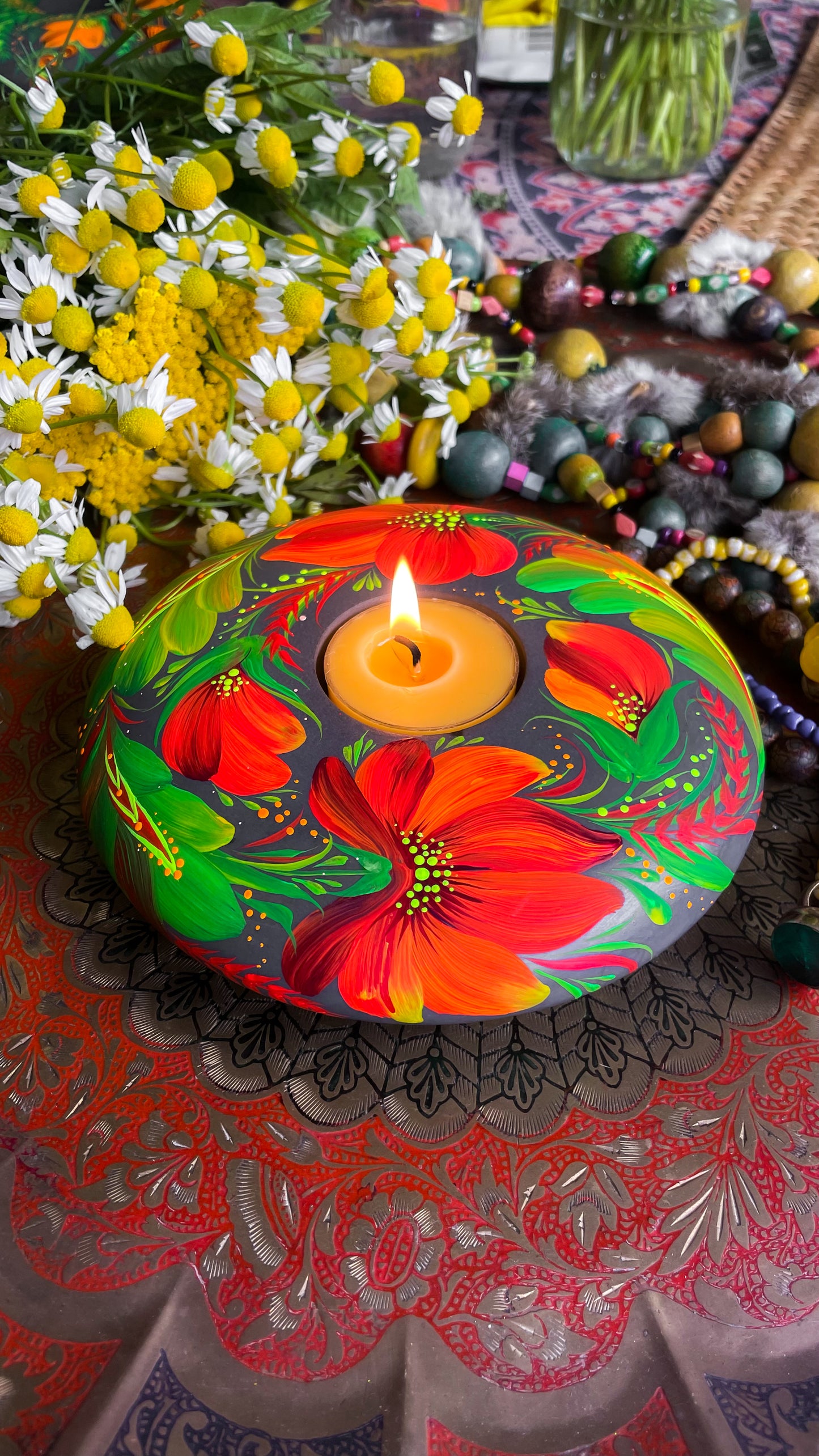 Hand painted candleholder Red and Green