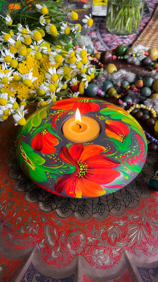 Hand painted candleholder Red and Green