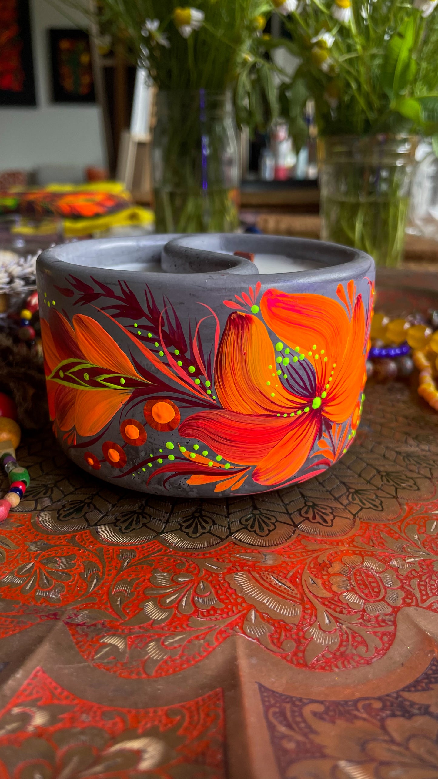 Hand pained candle Orange