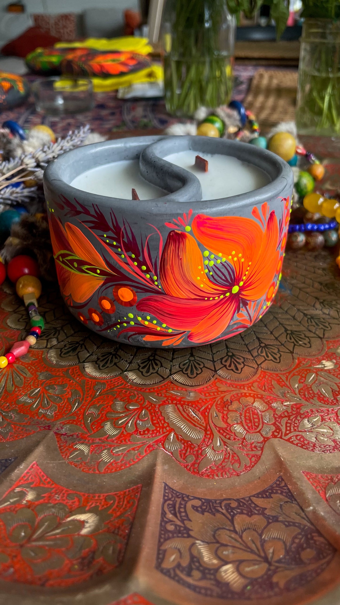 Hand pained candle Orange