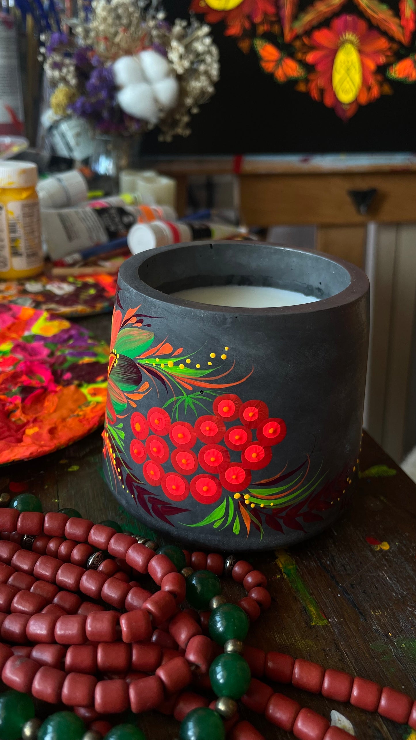 Hand painted candle Kalyna