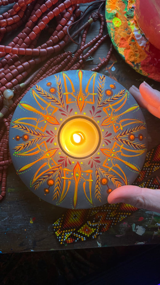 Hand painted candle Tryzub, with added text