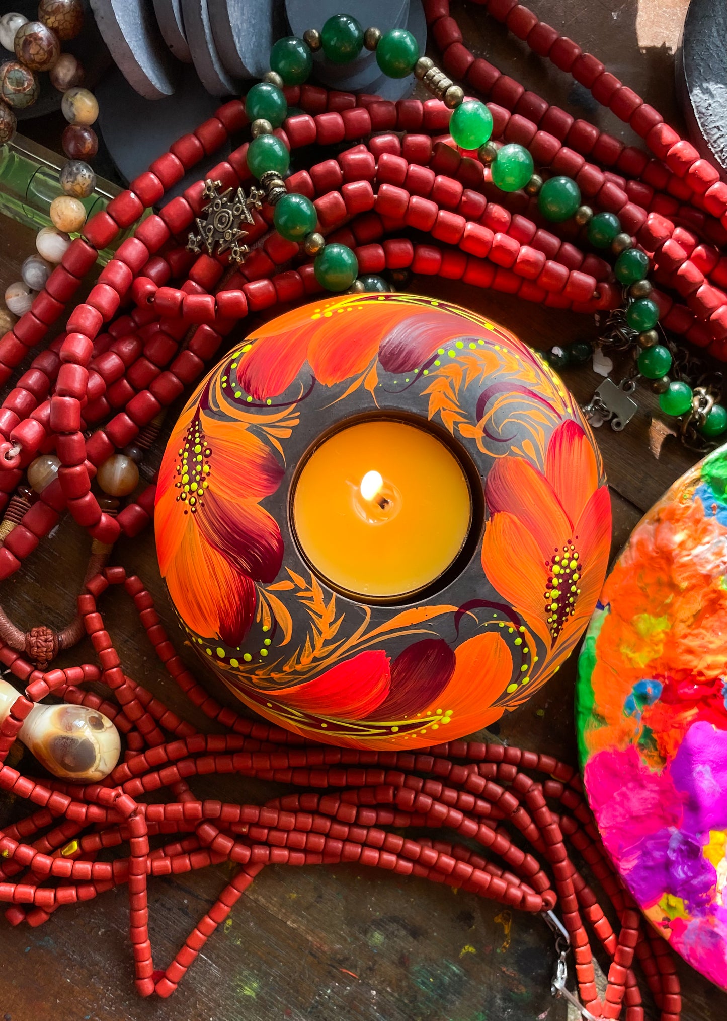 Hand painted candleholder Fire