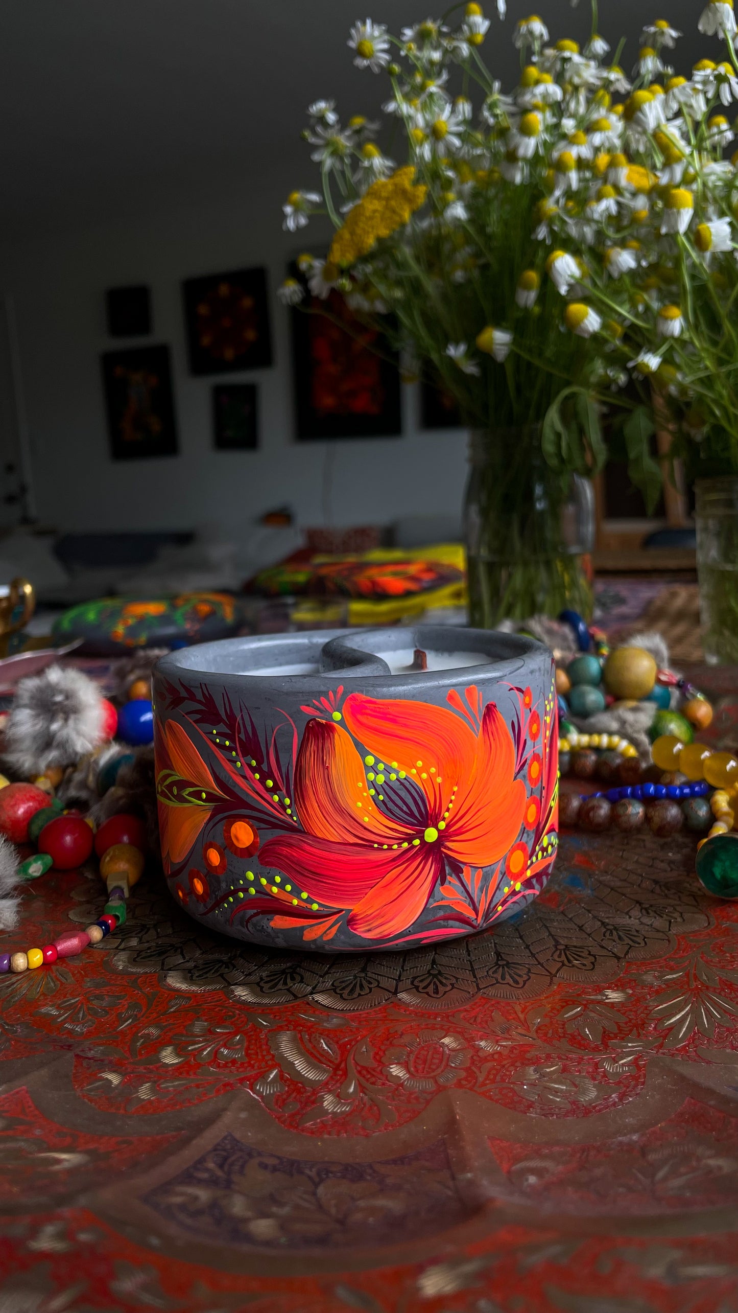 Hand pained candle Orange