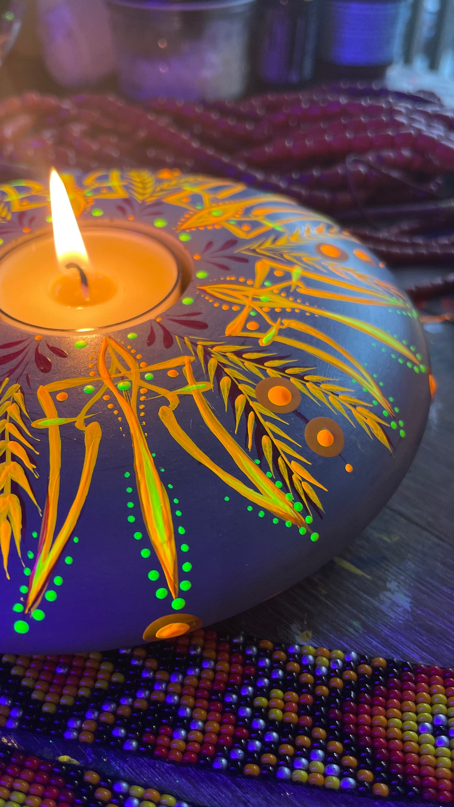 Hand painted candle Tryzub, with added text