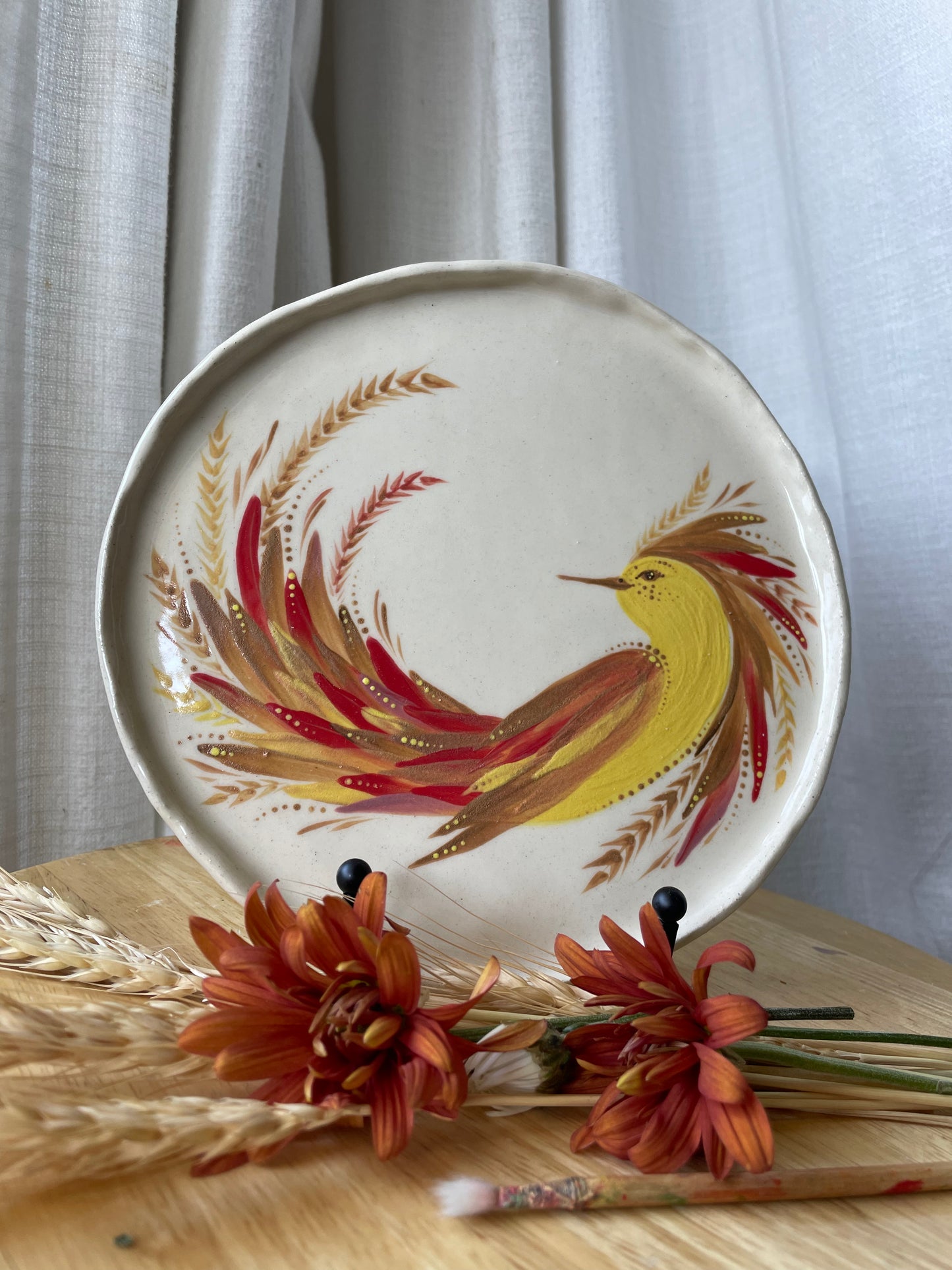 Hand painted ceramic plate Bird