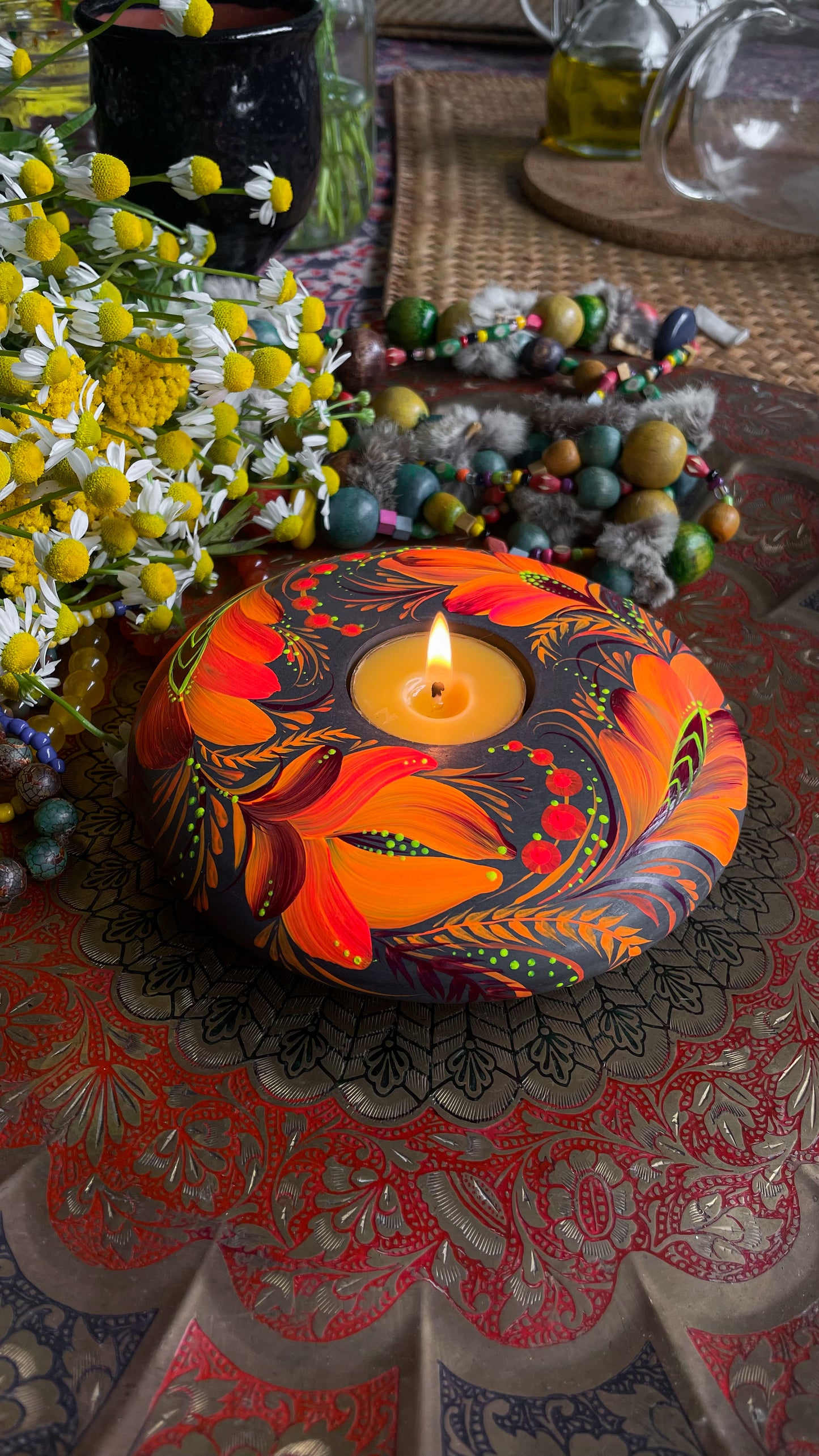 Hand painted candleholder Fire