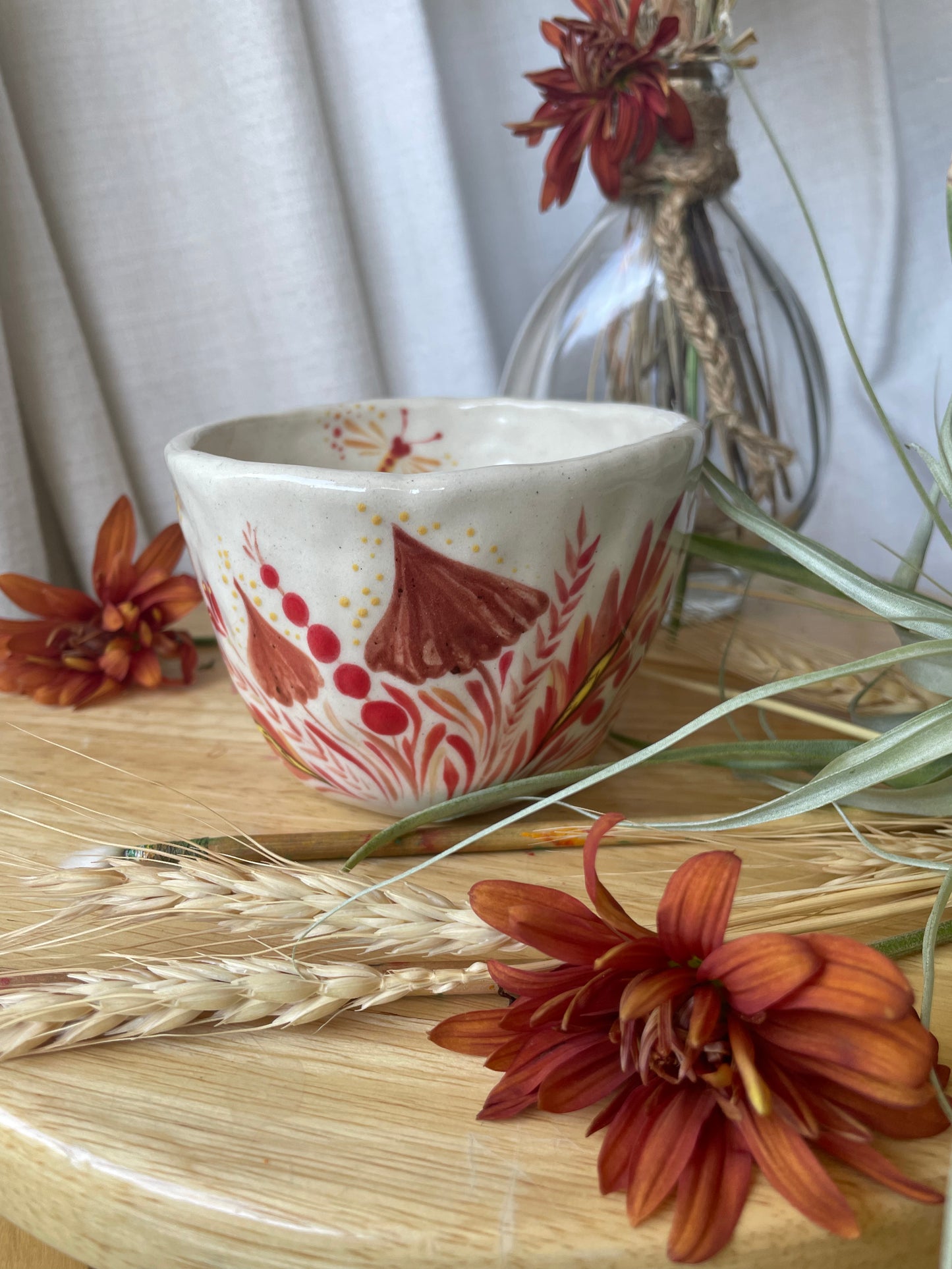 Hand painted mug Mushrooms and Dragonflies