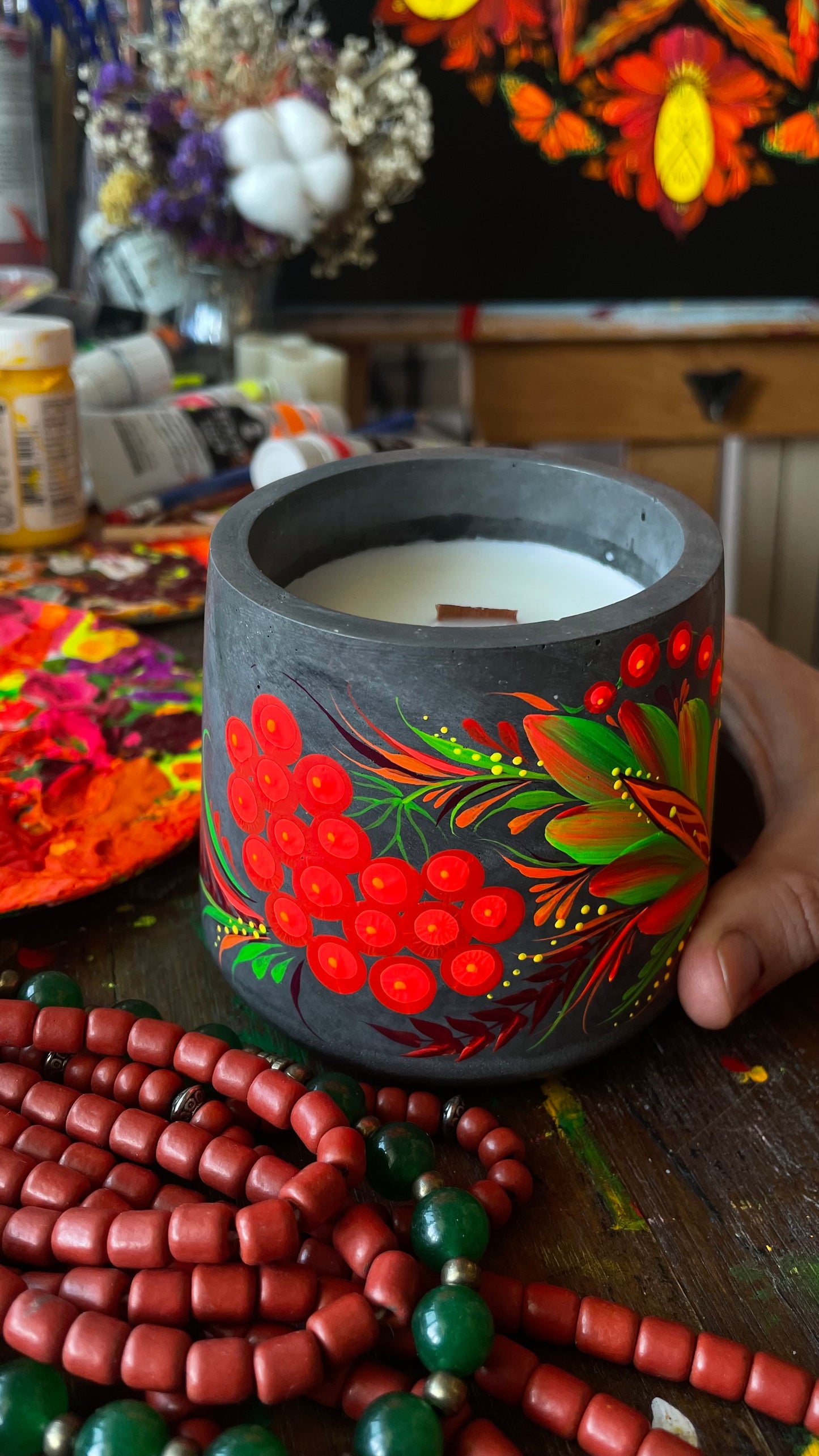 Hand painted candle Kalyna