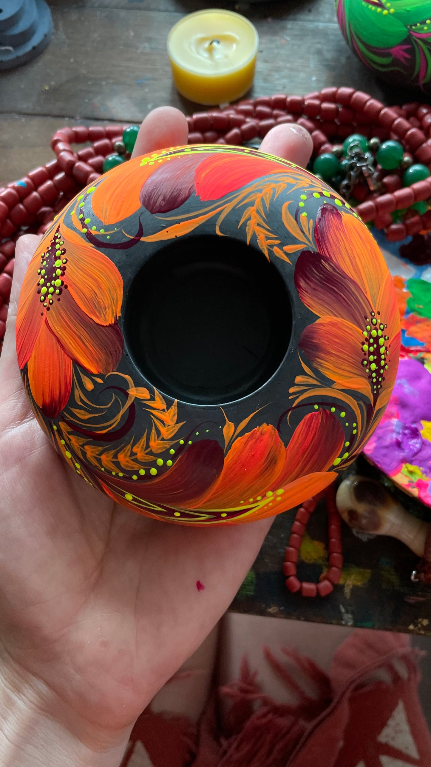 Hand painted candleholder Fire