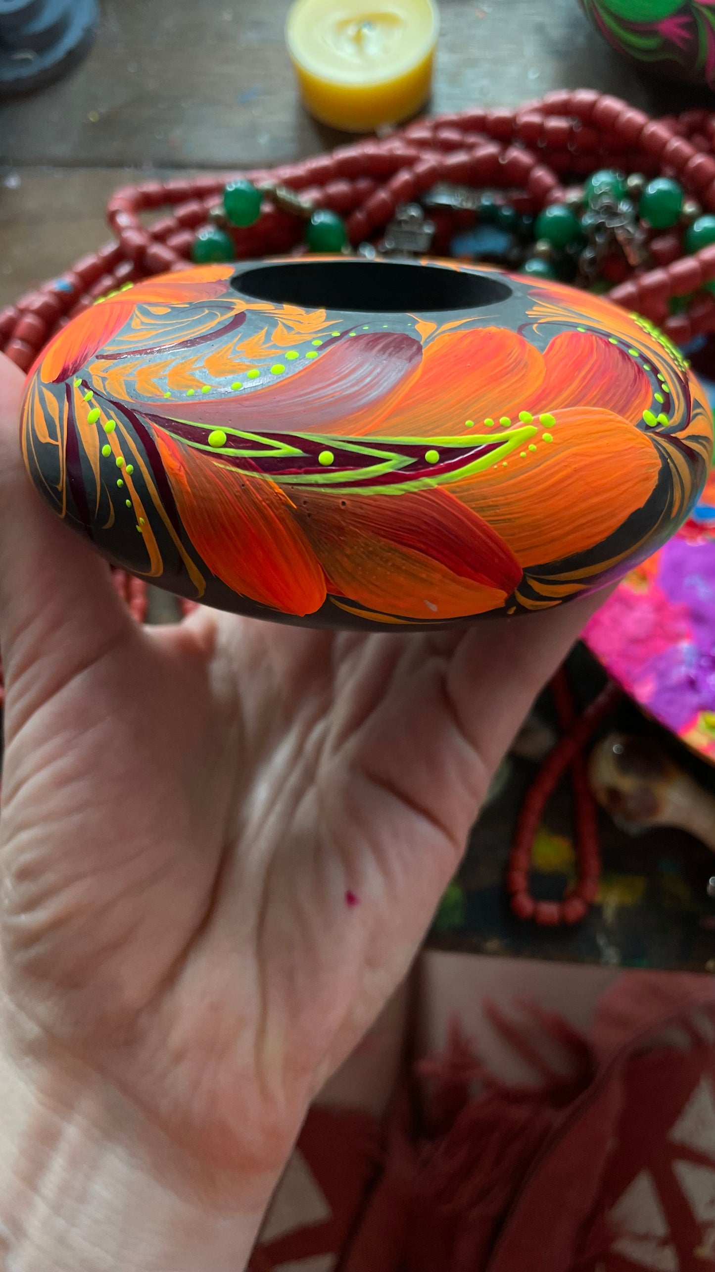 Hand painted candleholder Fire