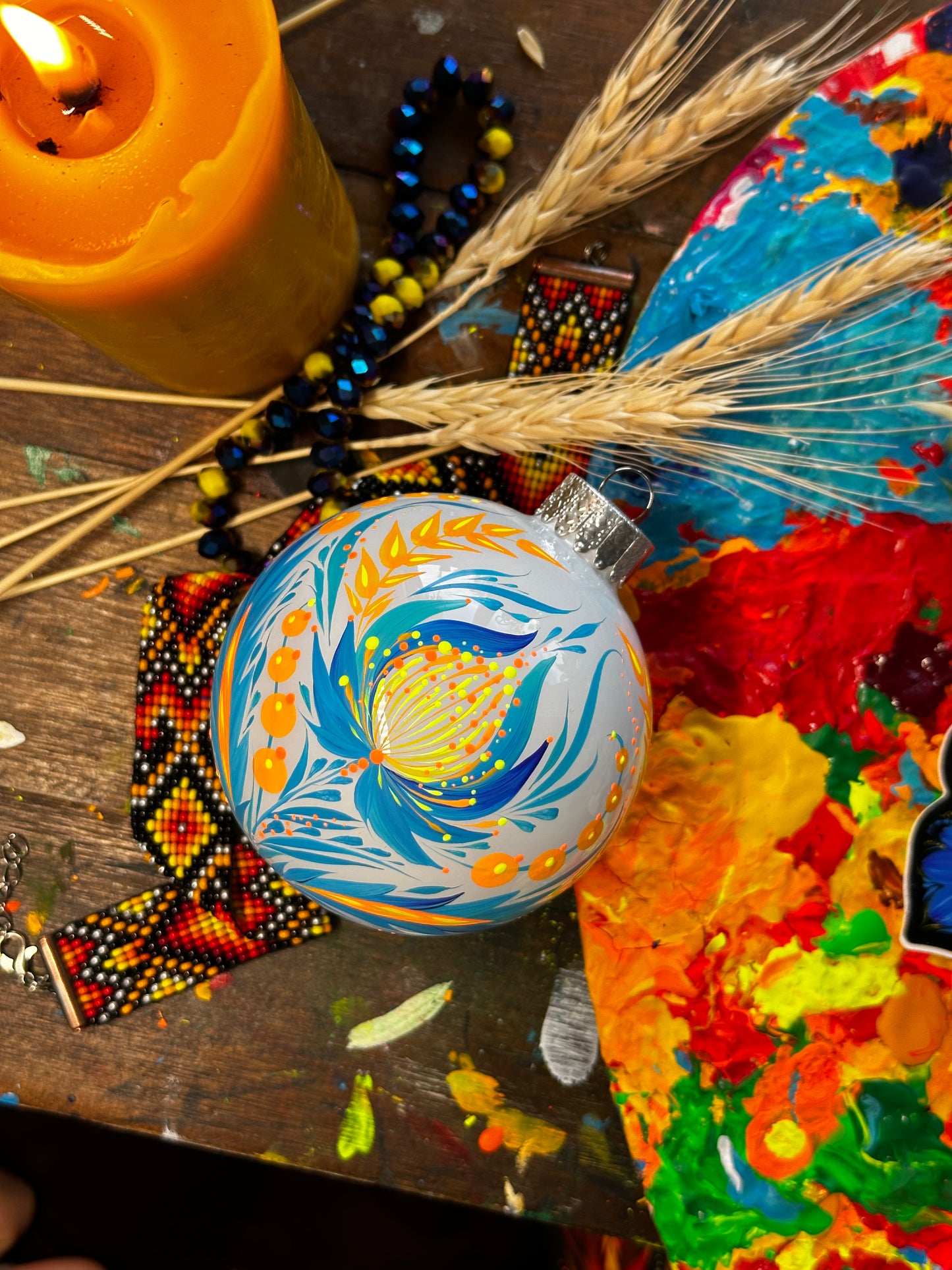 Ornament Blue and Yellow on white