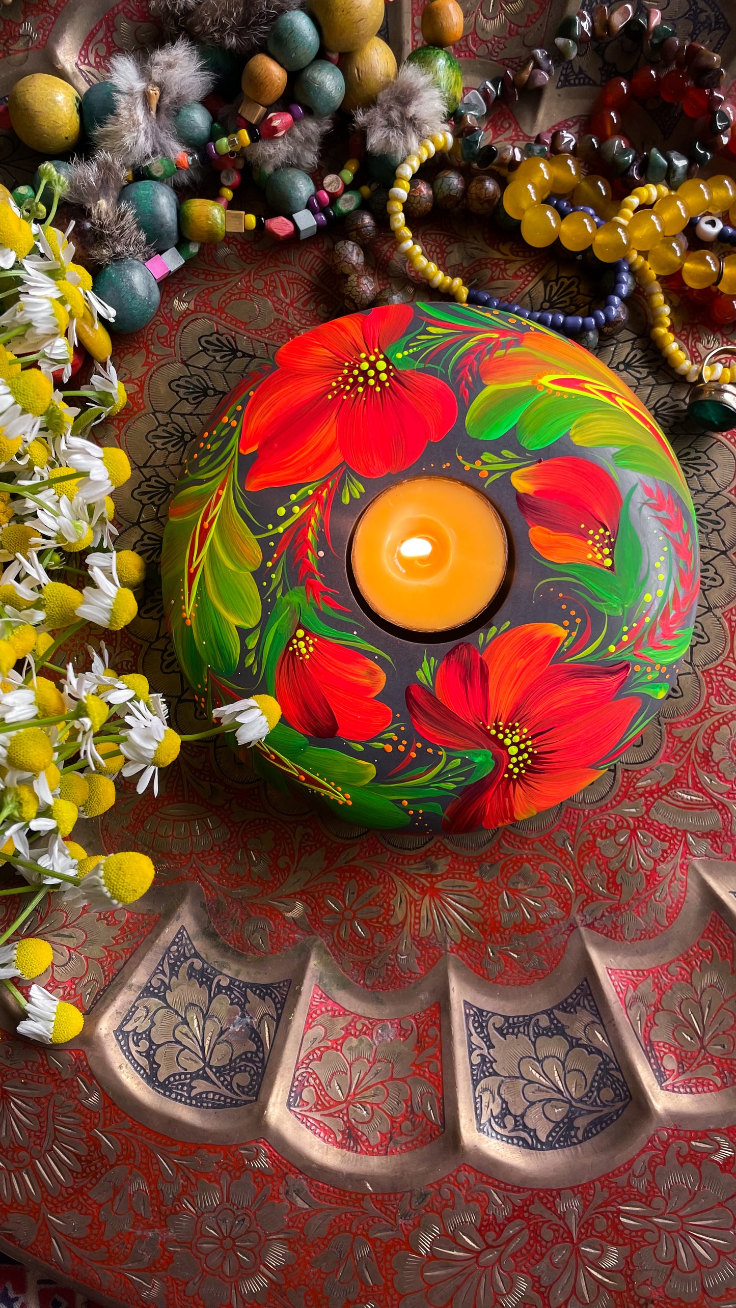 Hand painted candleholder Red and Green