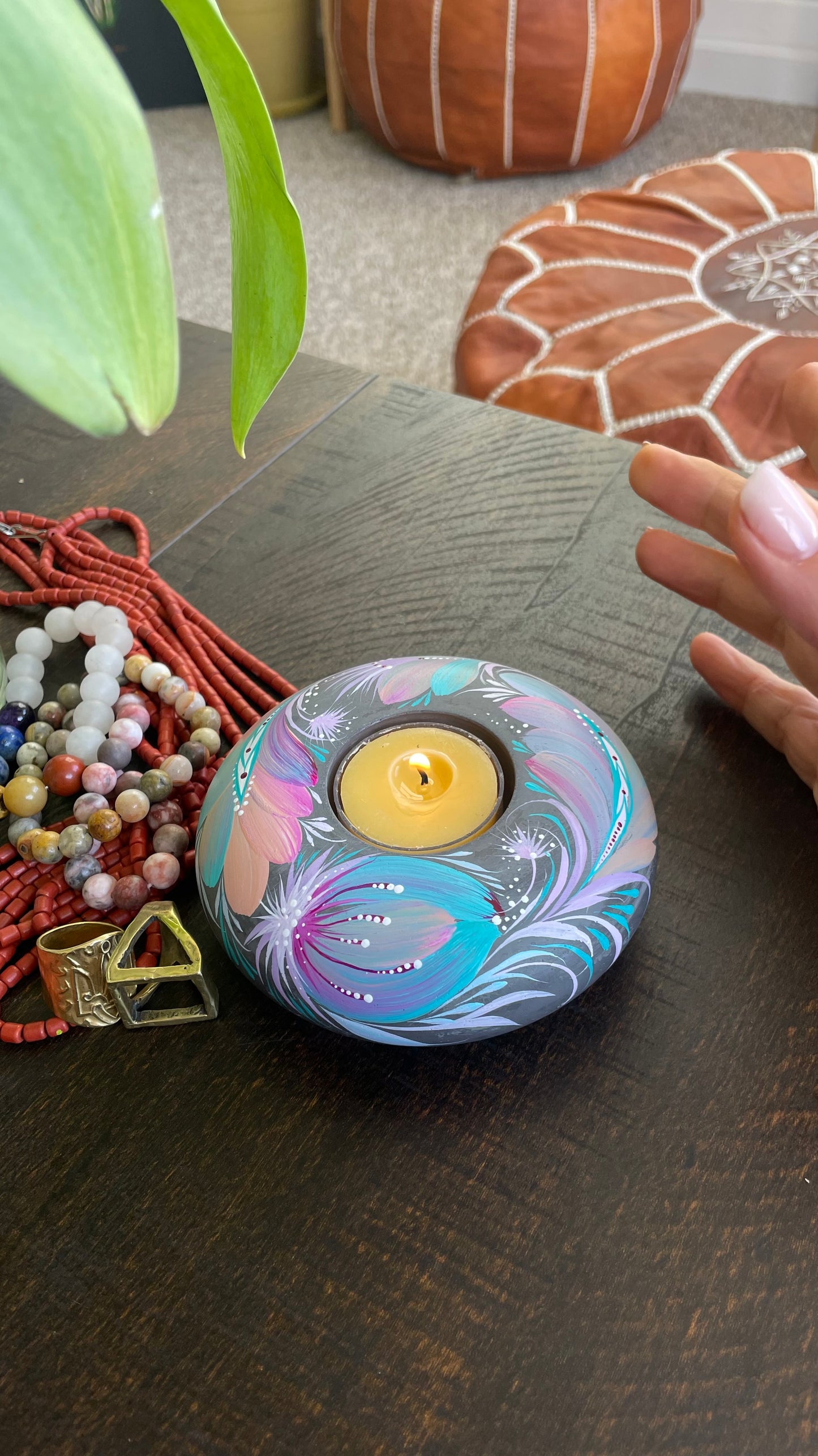 Hand painted candleholder Blue