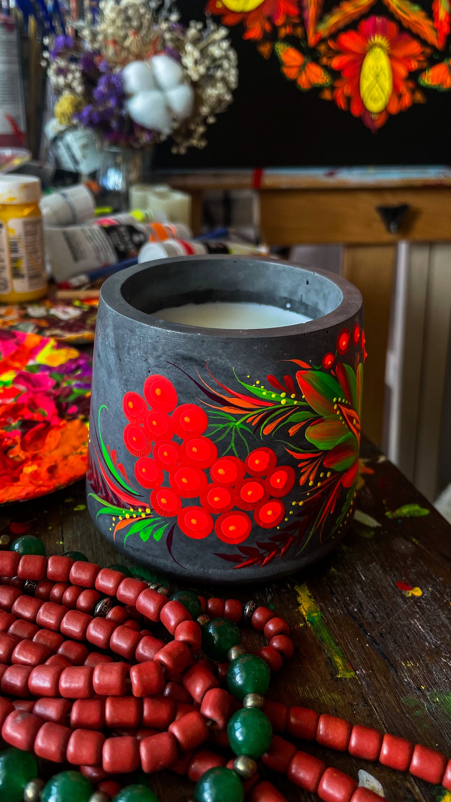 Hand painted candle Kalyna