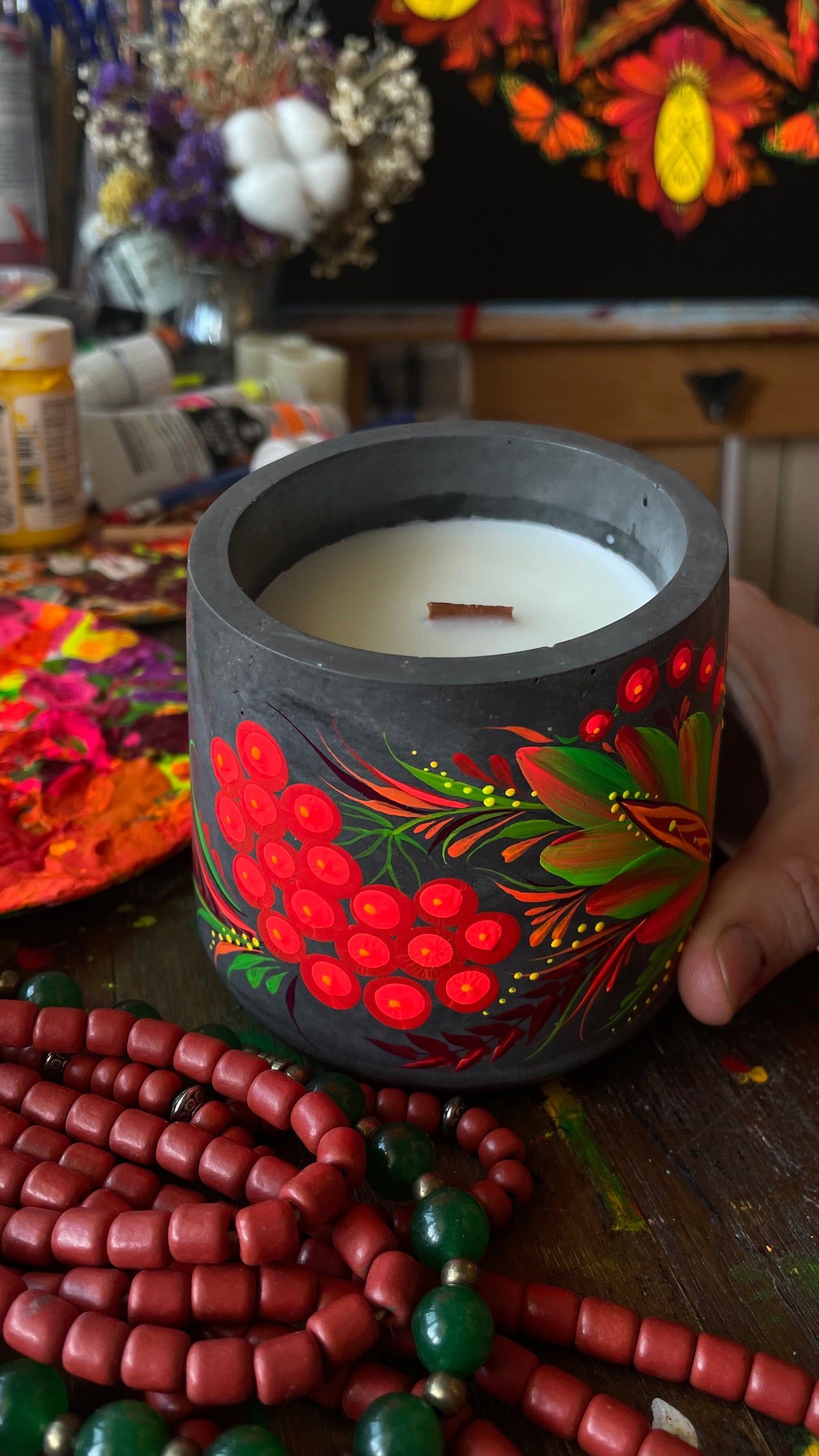 Hand painted candle Kalyna