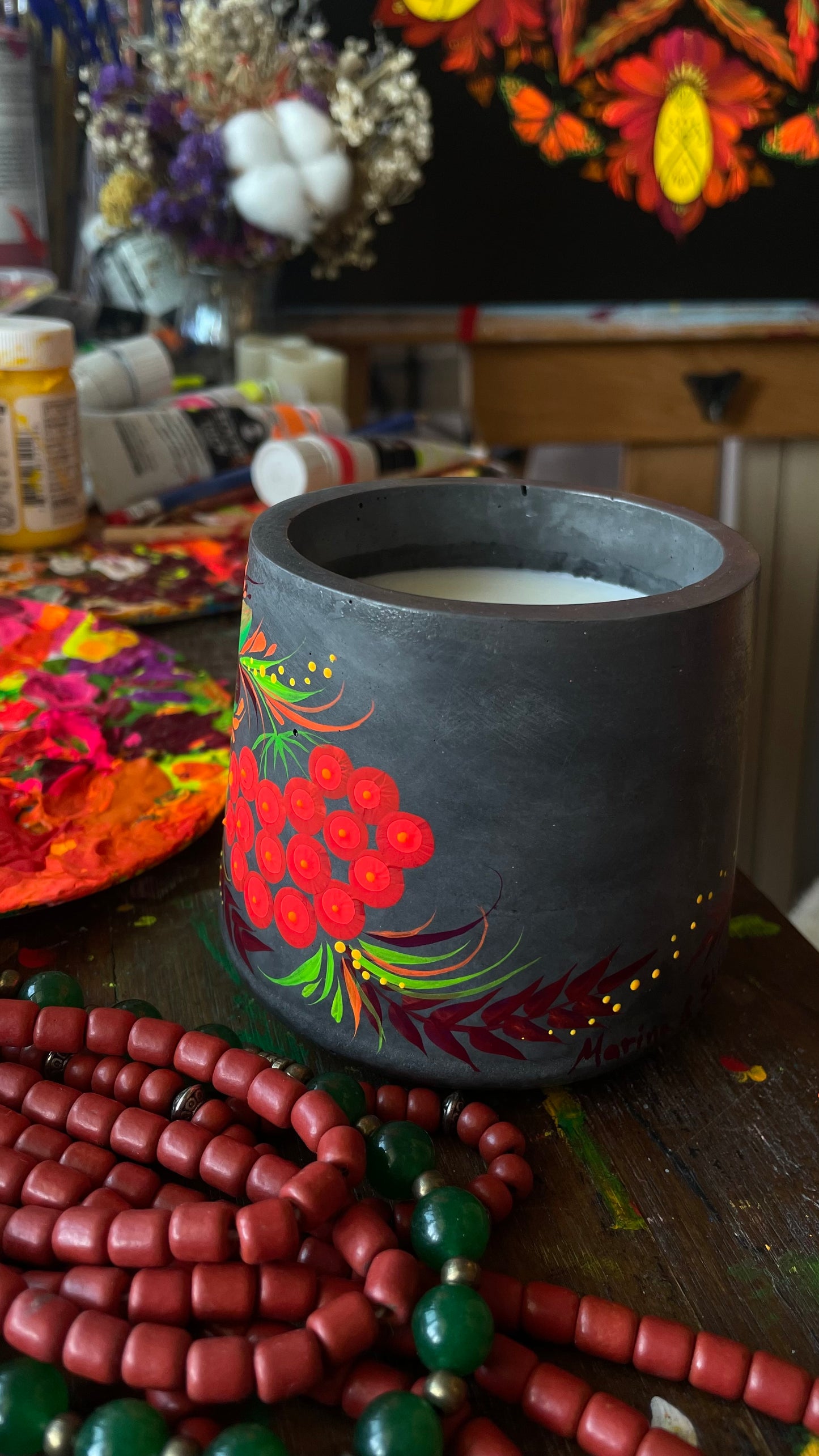 Hand painted candle Kalyna