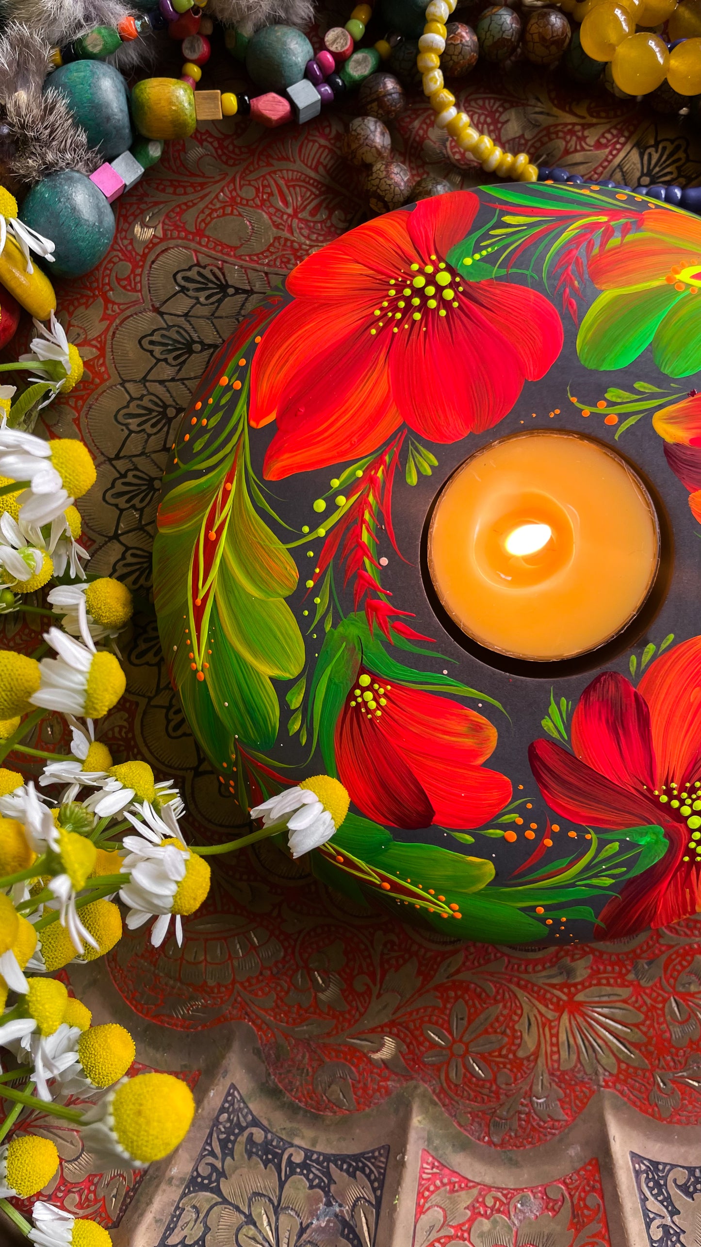 Hand painted candleholder Red and Green