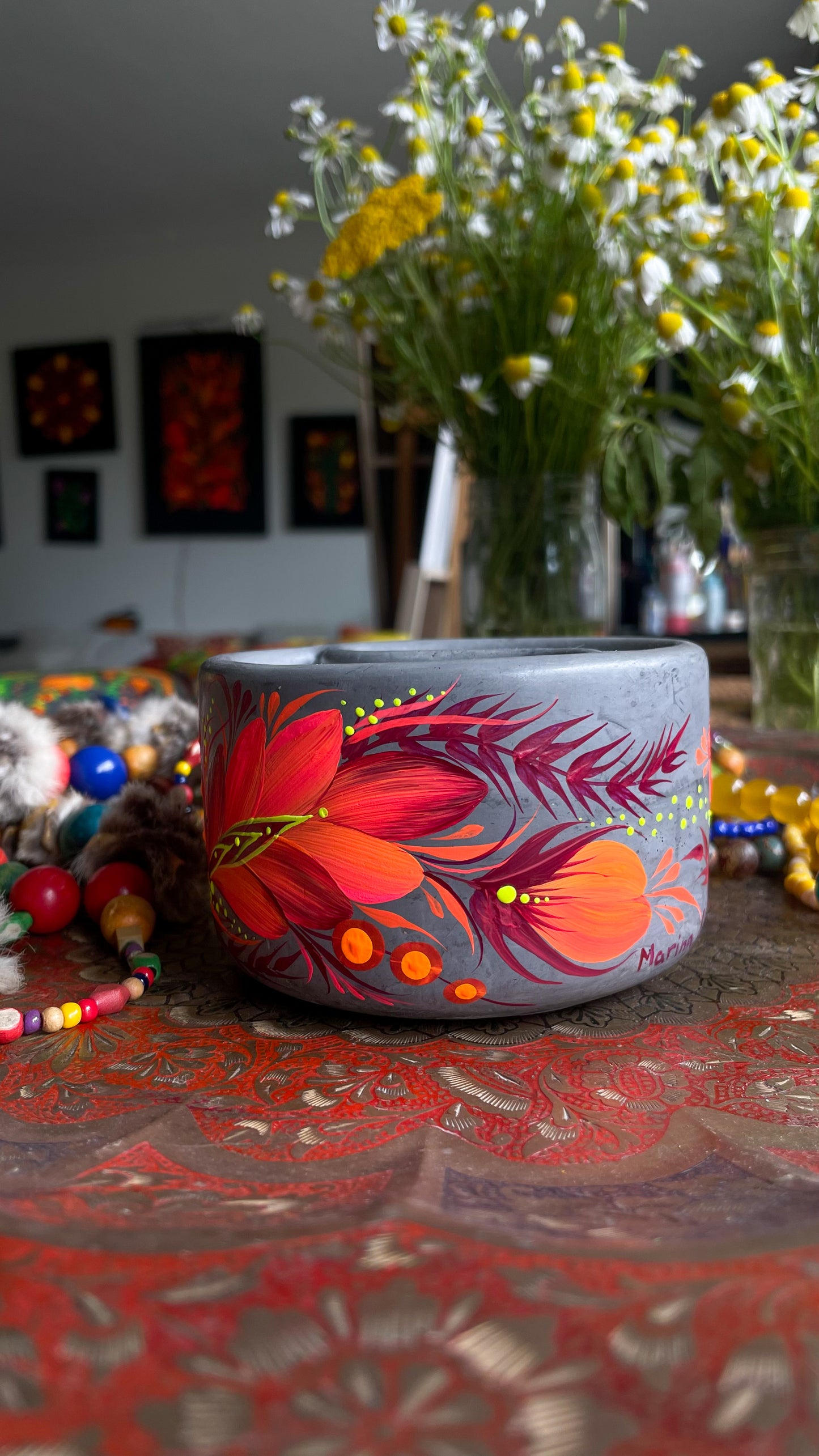 Hand pained candle Orange