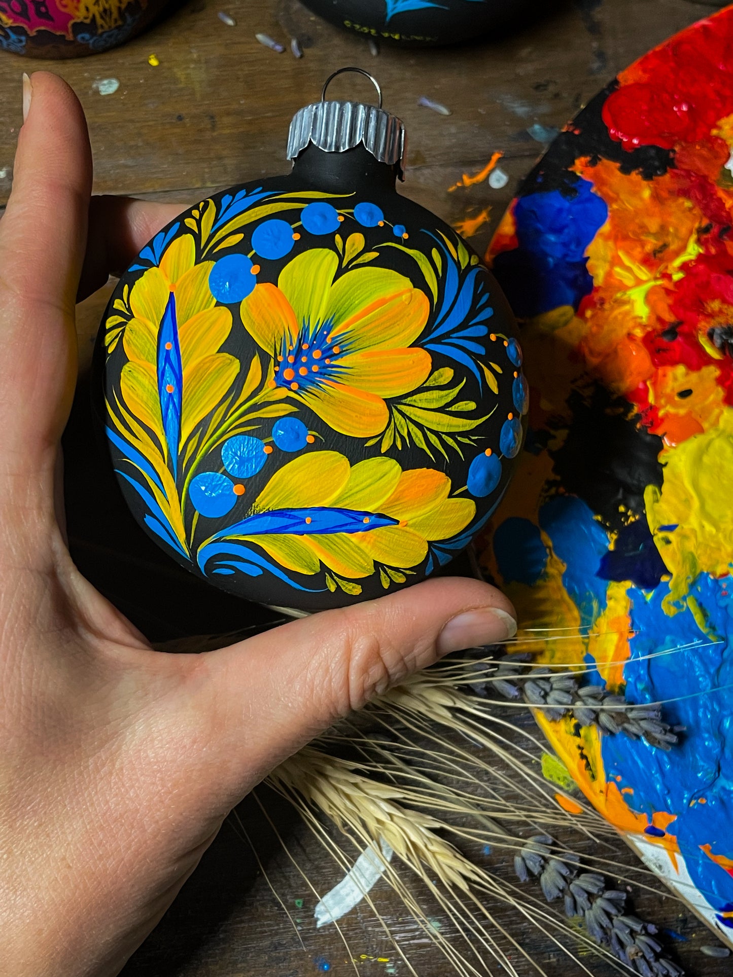 Ornament yellow and blue flower