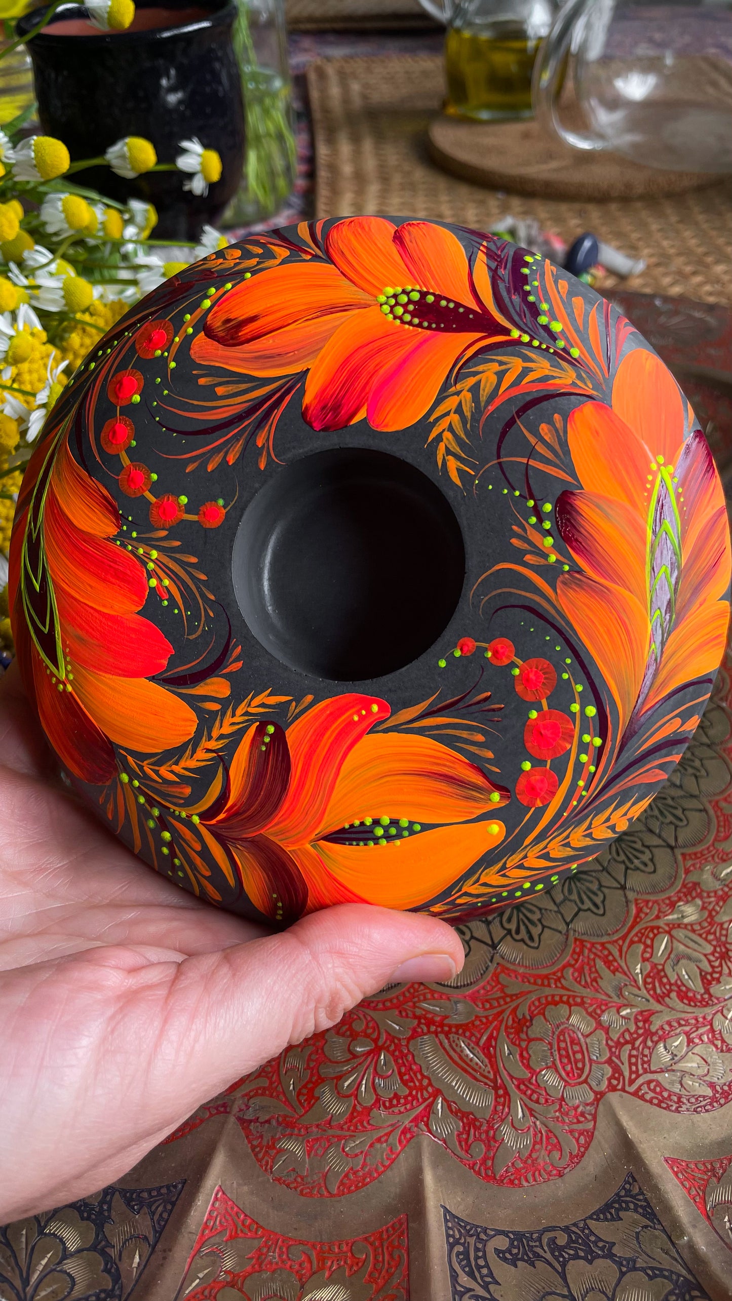 Hand painted candleholder Fire