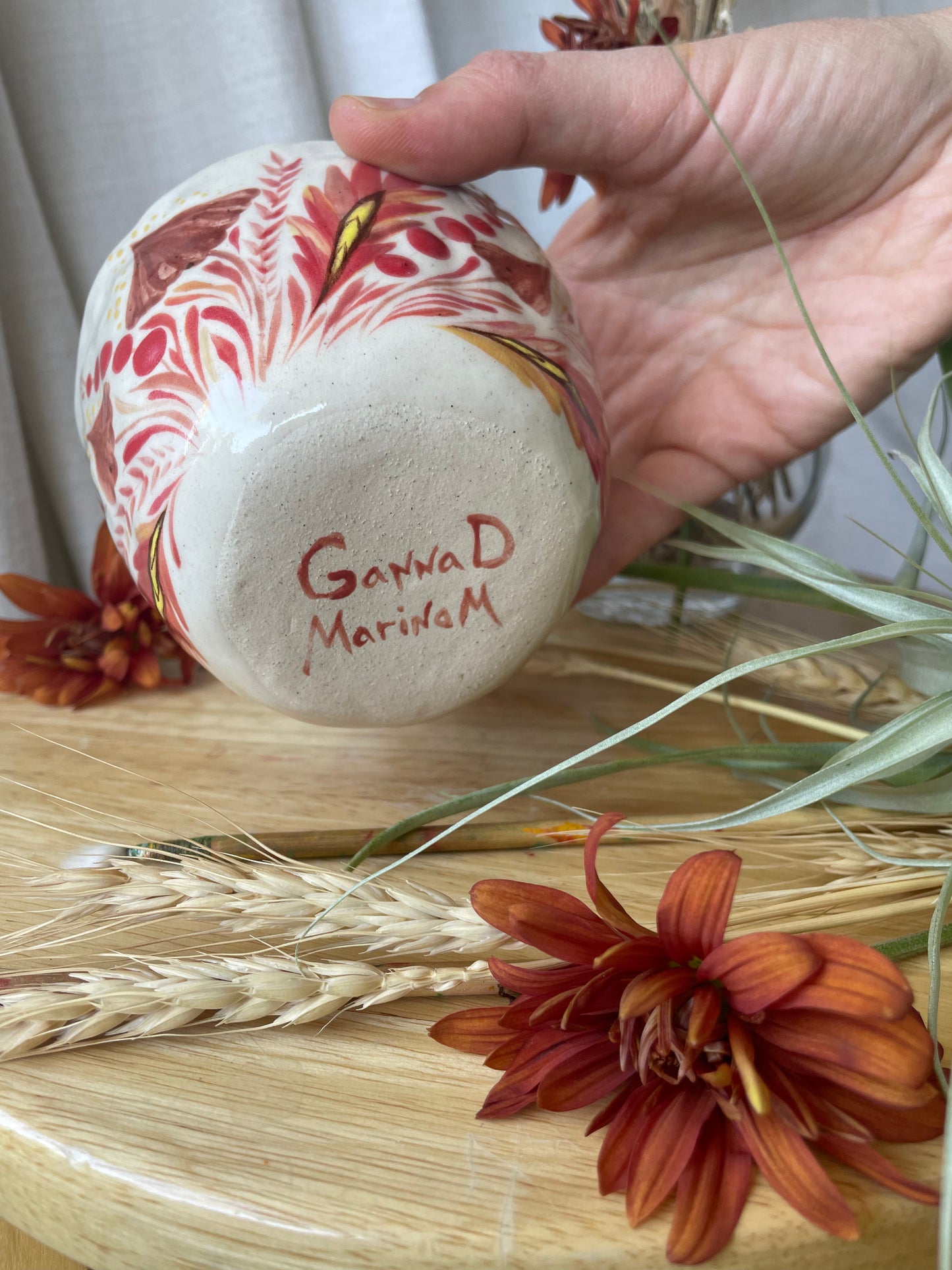 Hand painted mug Mushrooms and Dragonflies