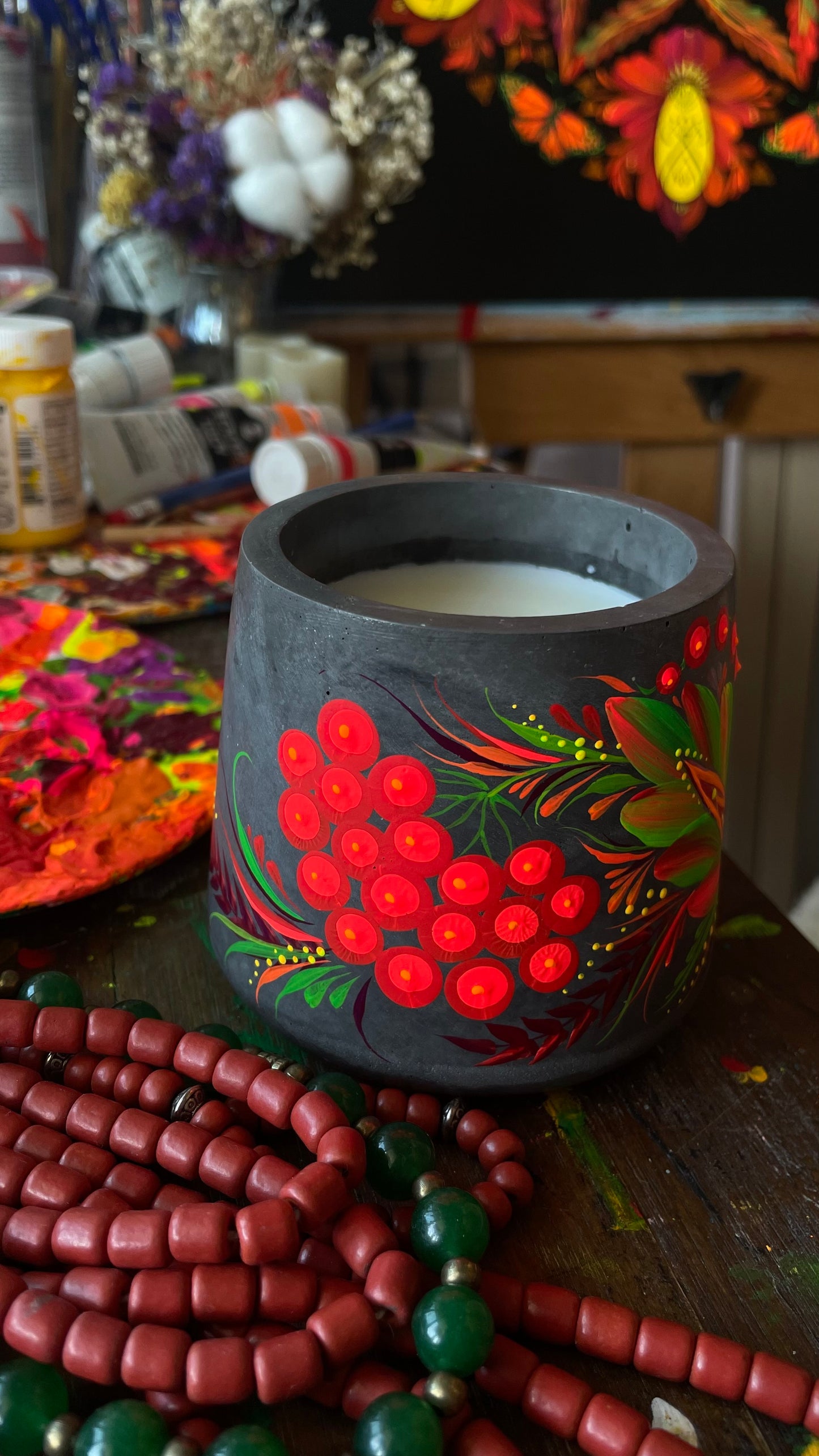 Hand painted candle Kalyna
