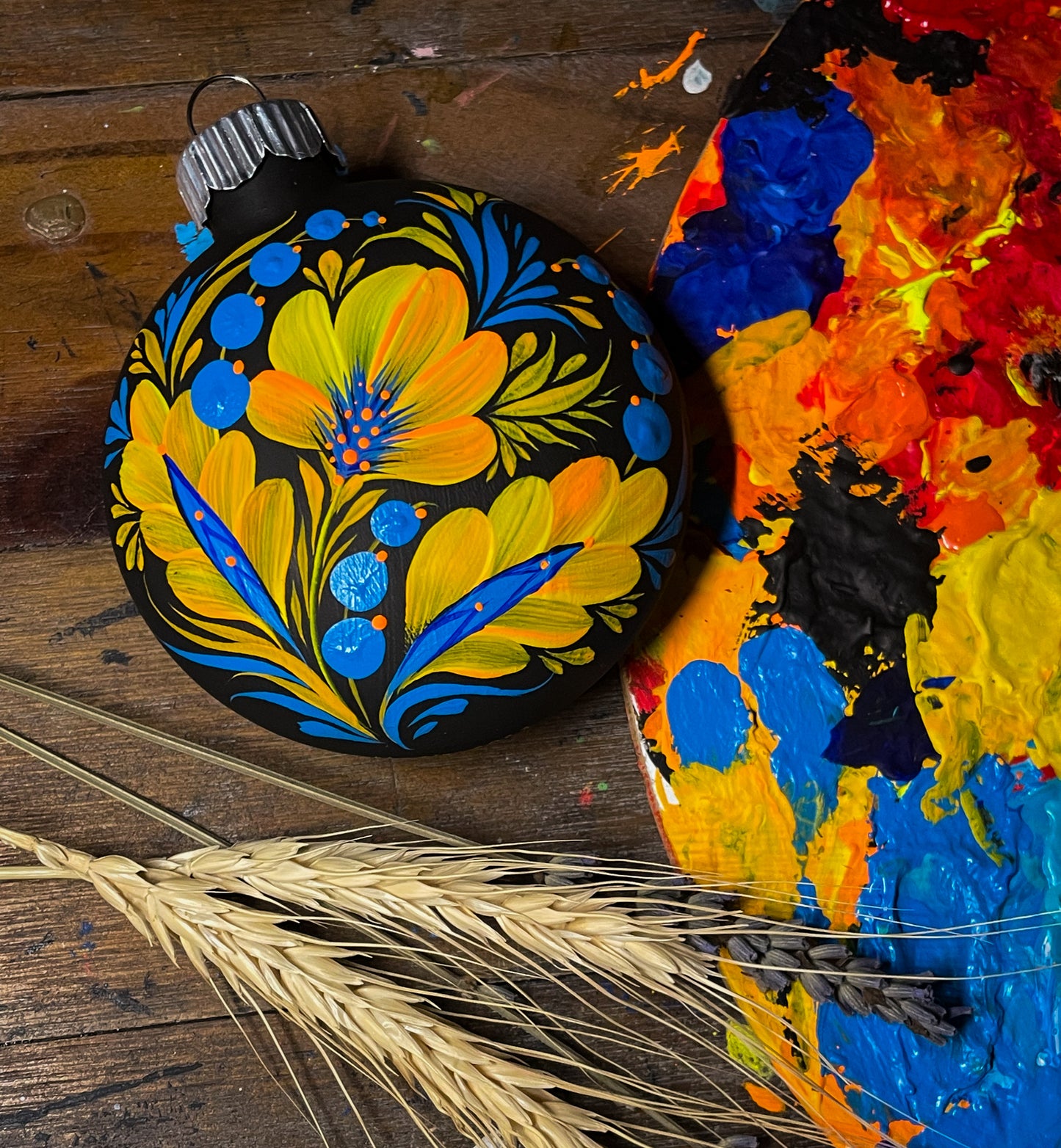 Ornament yellow and blue flower