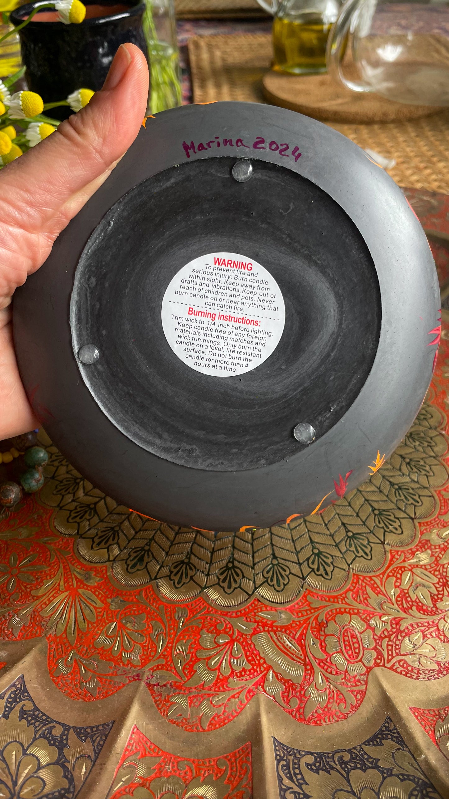 Hand painted candleholder Fire