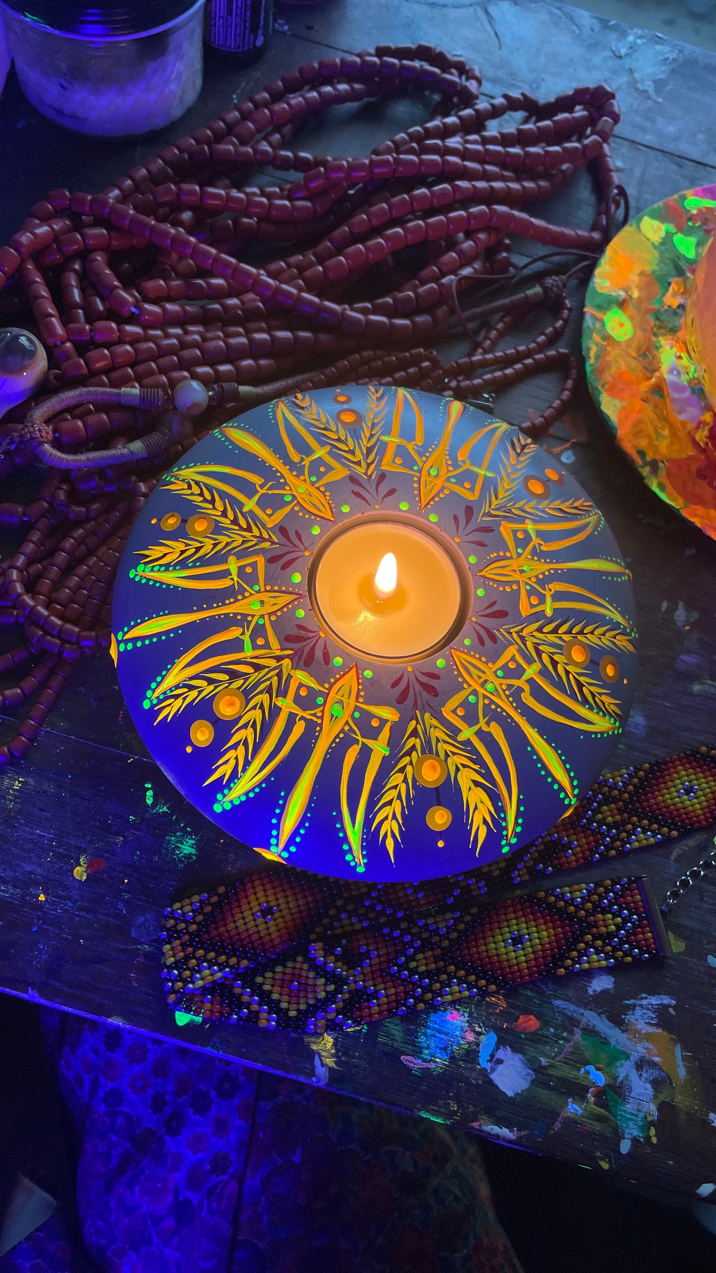 Hand painted candle Tryzub, with added text