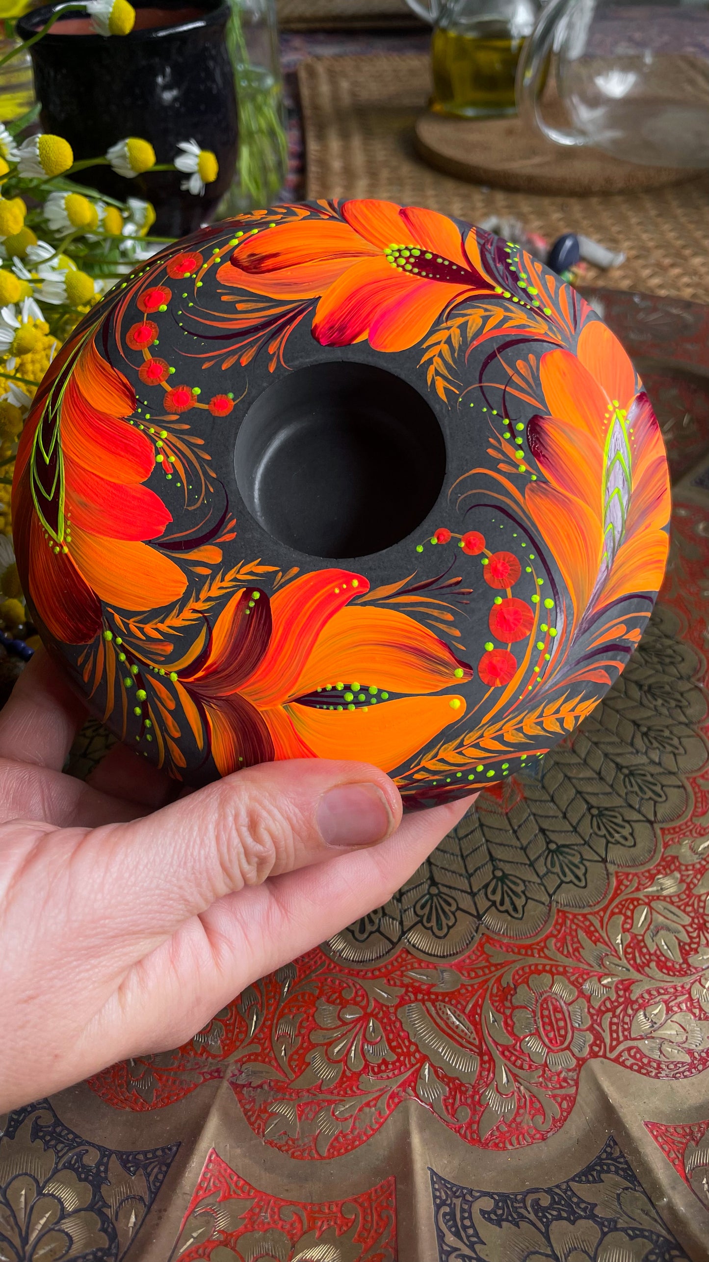 Hand painted candleholder Fire