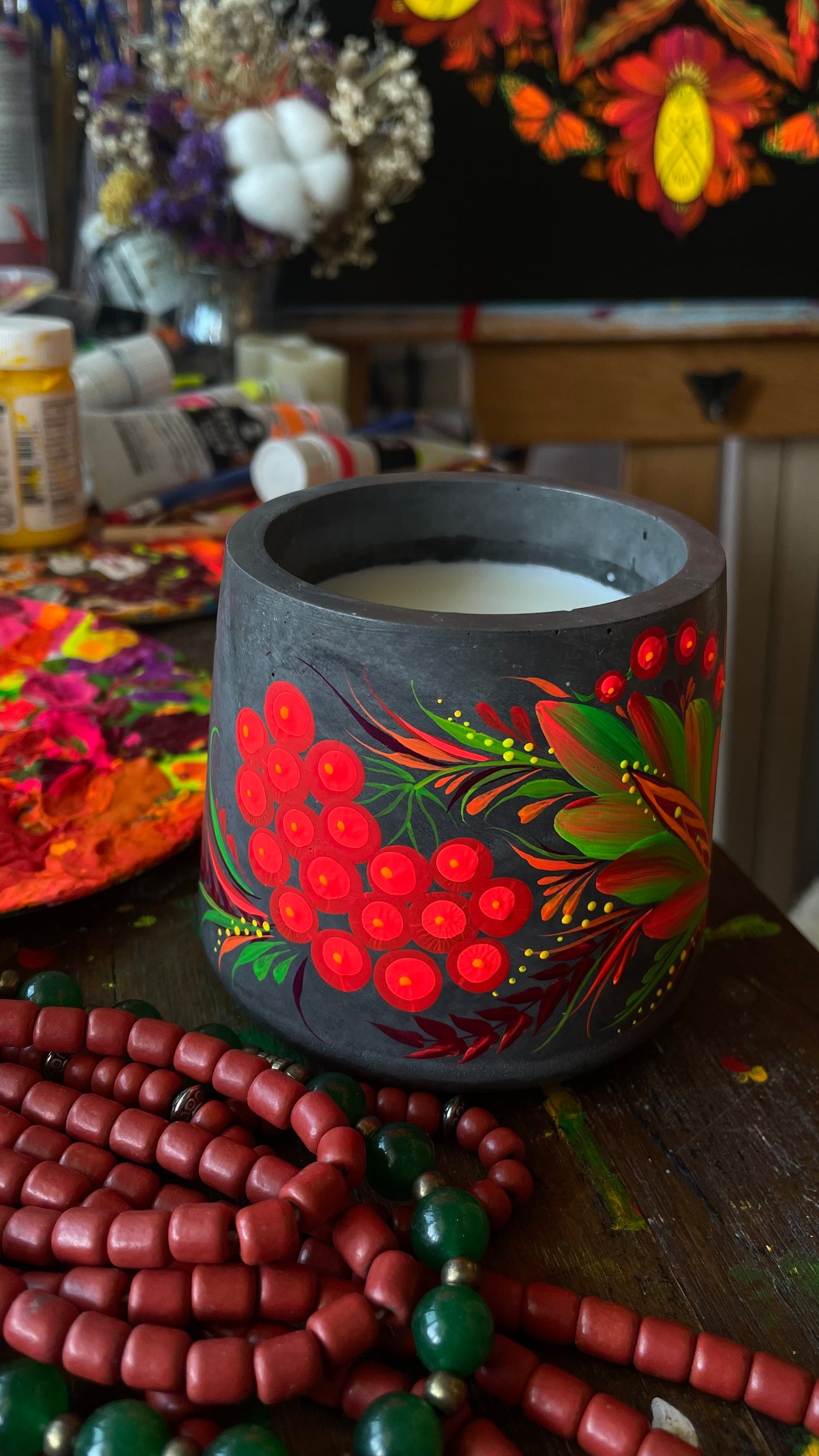 Hand painted candle Kalyna