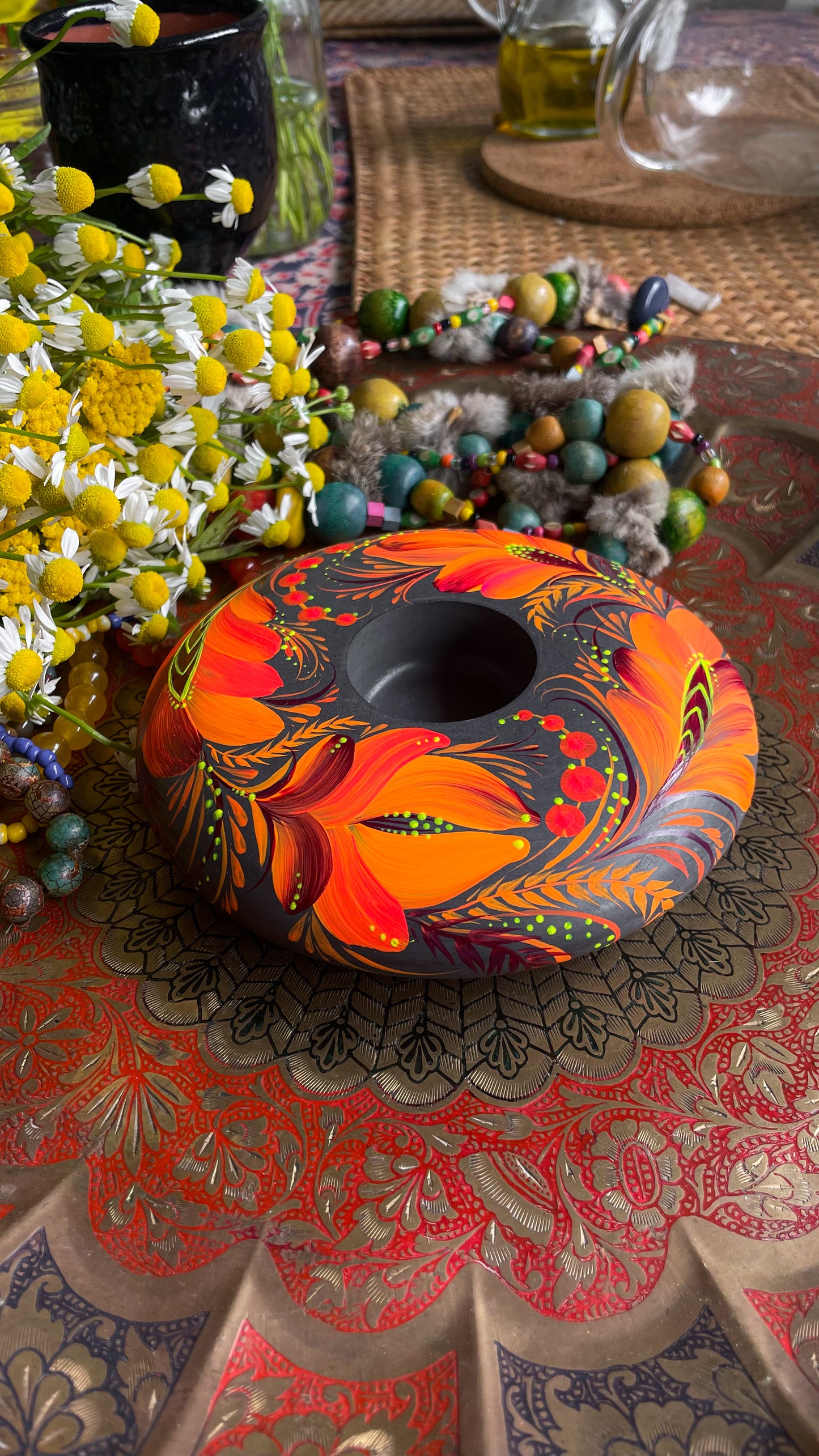 Hand painted candleholder Fire