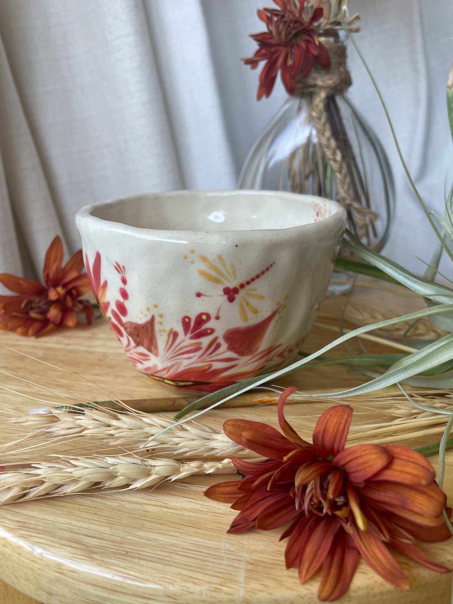 Hand painted mug Mushrooms and Dragonflies