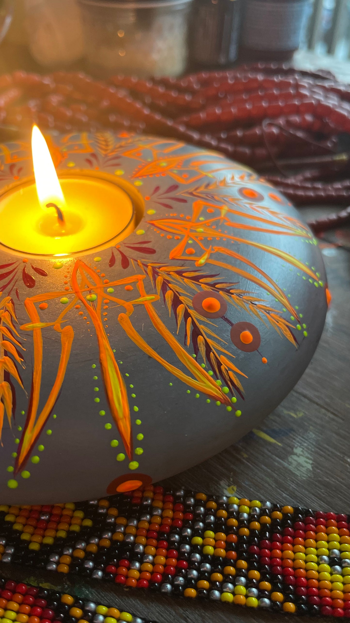 Hand painted candle Tryzub, with added text