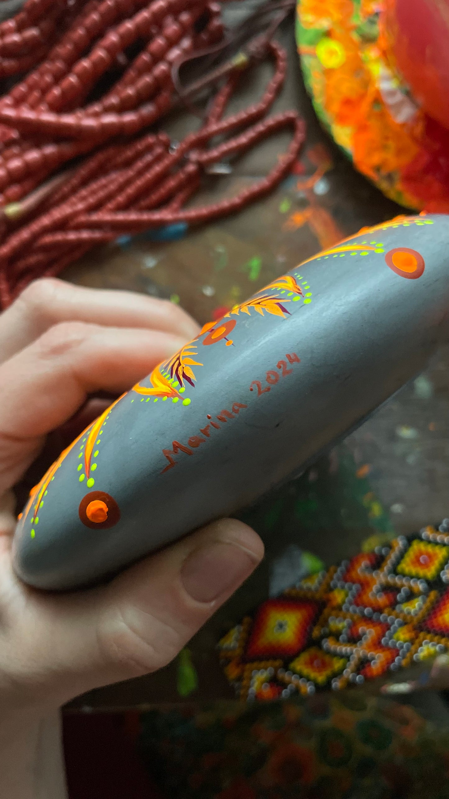 Hand painted candle Tryzub, with added text