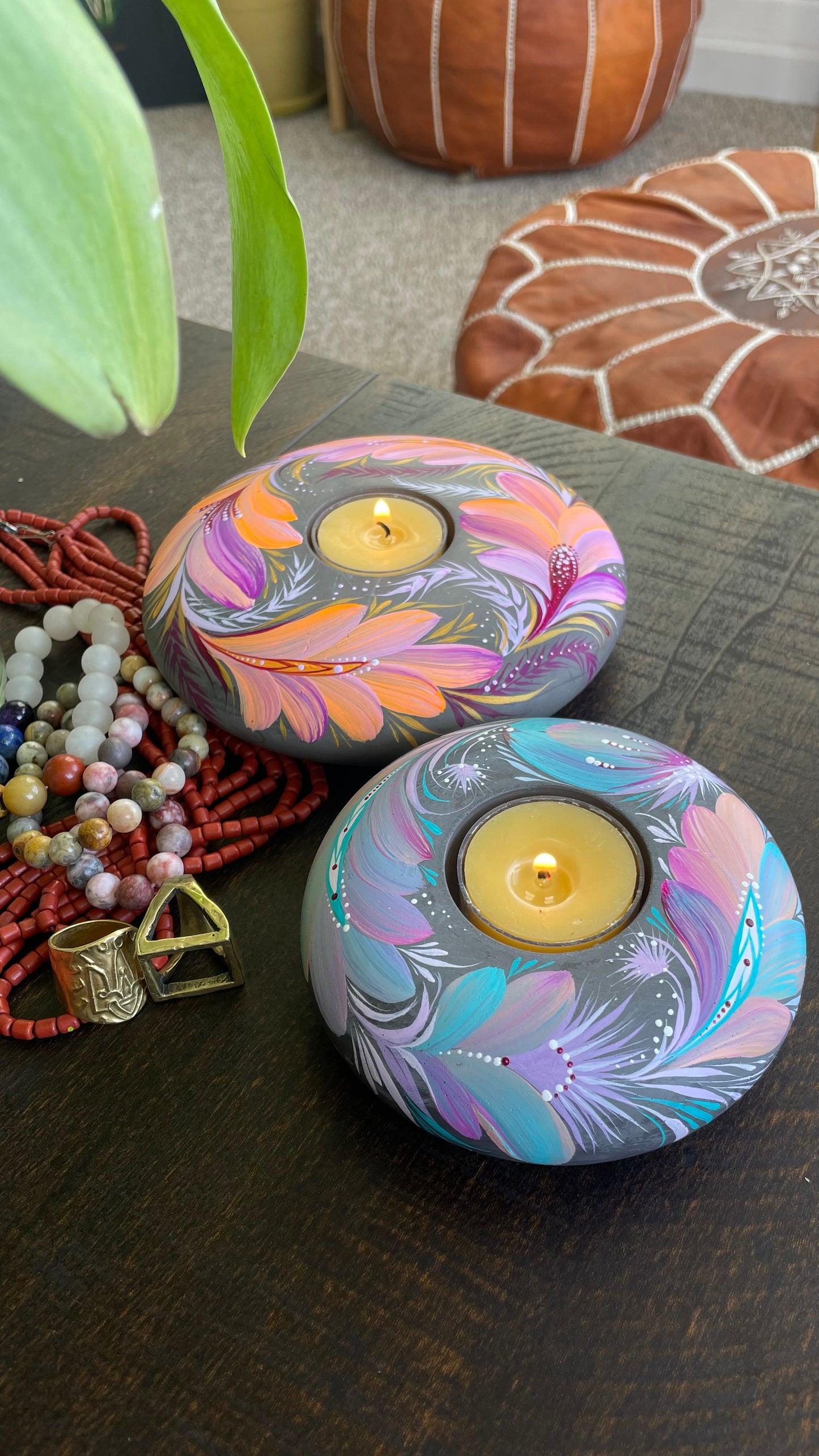 Hand painted candleholder Blue